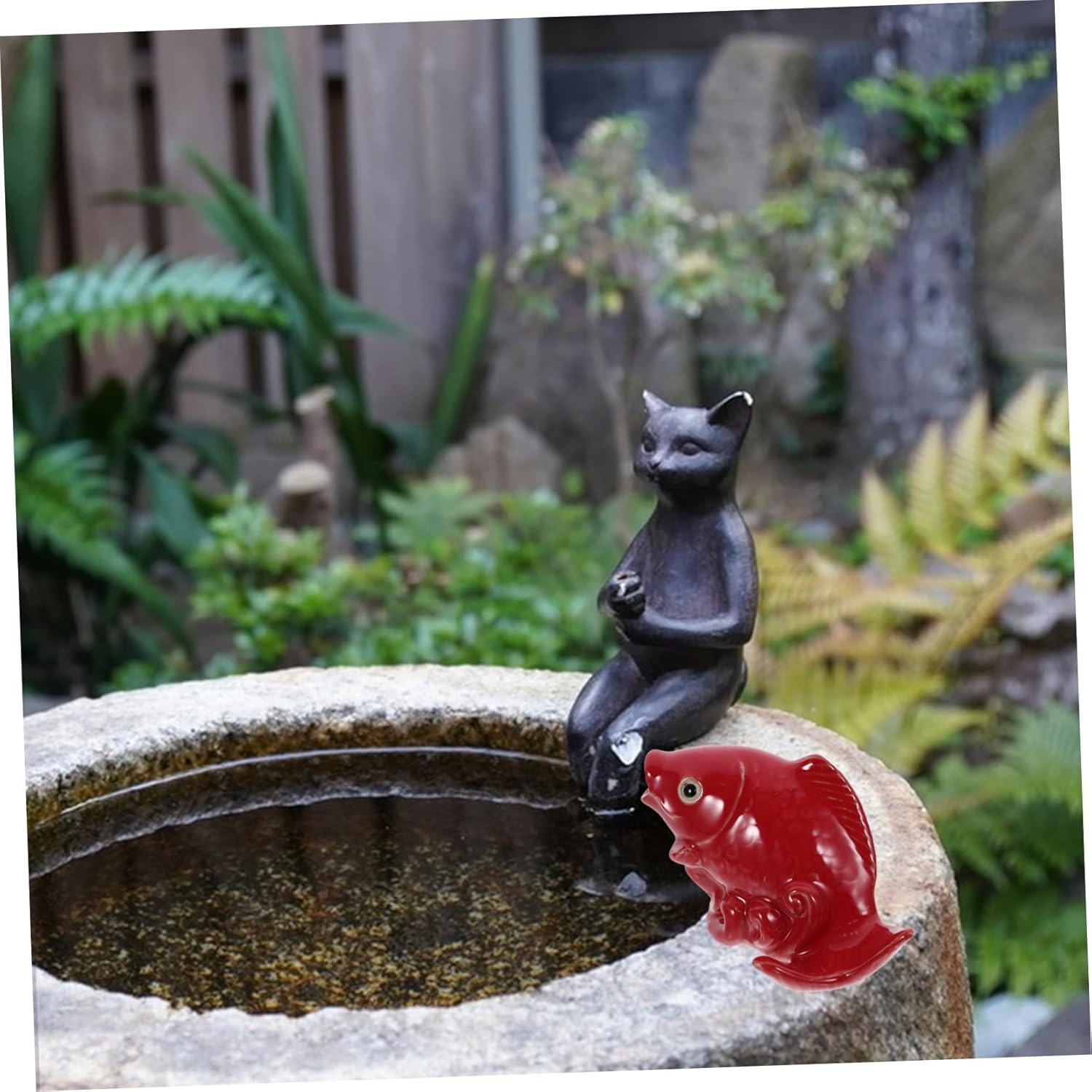Ceramic Carp Figure Outdoor Water Fountain Spray Ornament Garden Accessory Garden Decor for Landscaping and Home Decoration image number 1