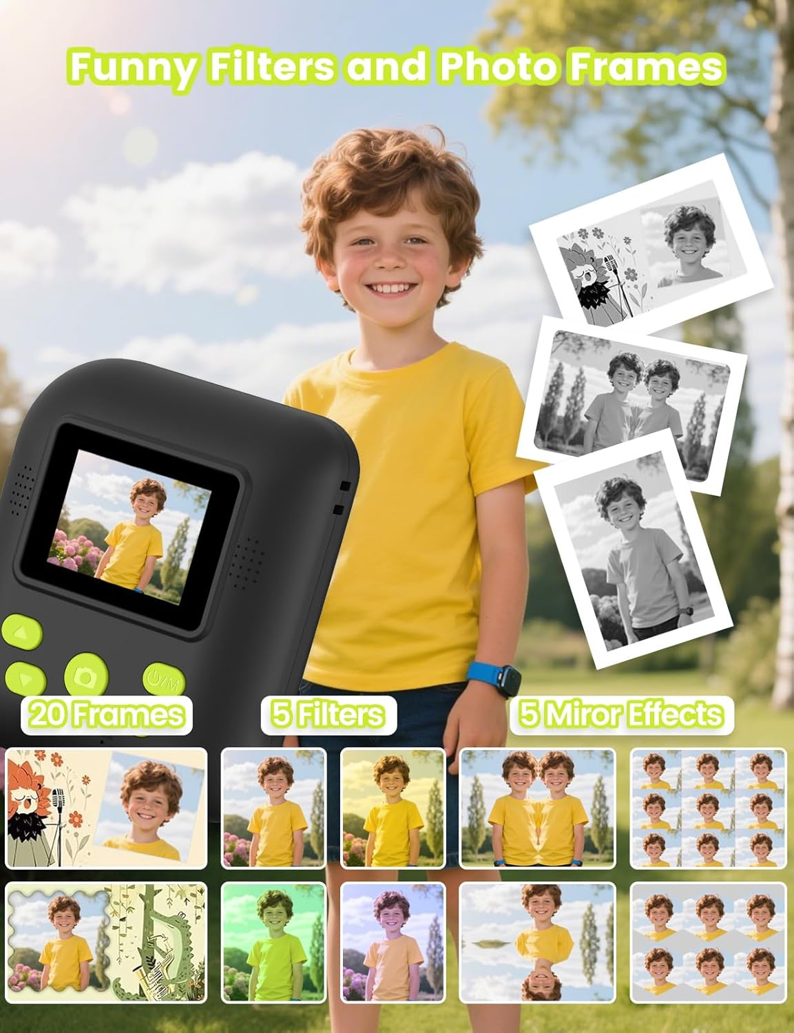 ZONEY Kids Camera Instant Print Photo, Christmas Birthday Gift Toys for 3-12 Years Old, Digital Camera with HD Video, Portable Travel Cameras Present for 4 5 6 7 8 9 Year Old Boys Girls, Black image number 4