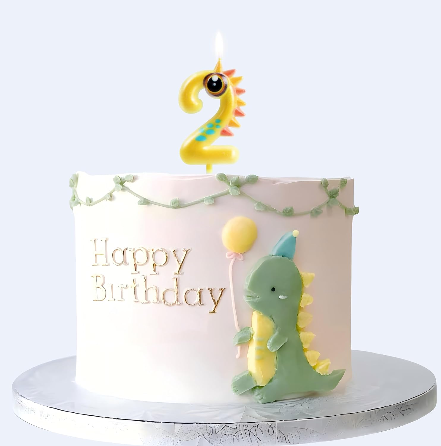 Yellow Dinosaur 2 Birthday Candle 1.96 Inch Dino Number 2 Candle Birthday Girl Boy Happy 2Nd Dinosaur Theme Birthday Party Supplies Decoration image number 2
