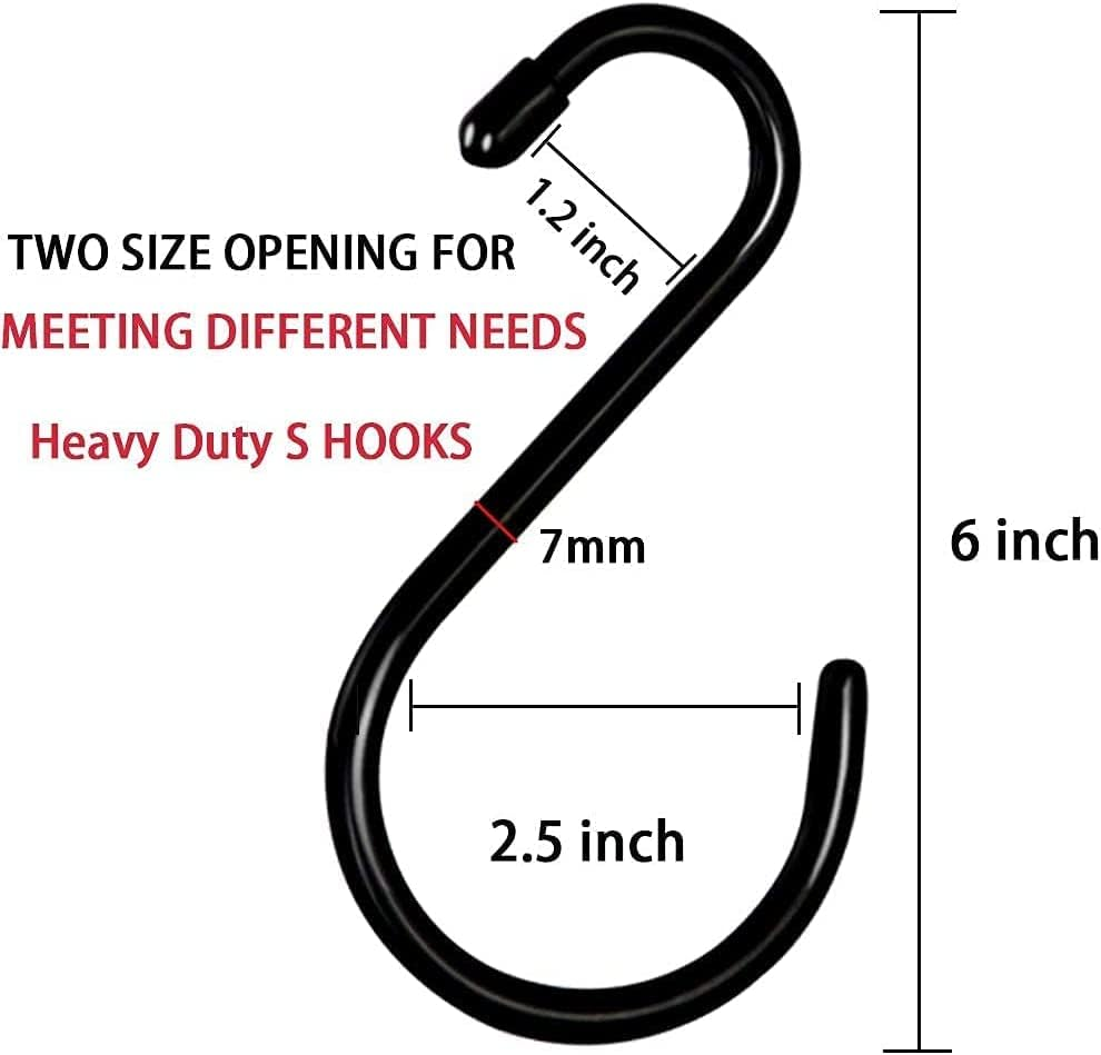 6 Inch Heavy Duty S Hooks,Large Vinyl Coated S Hooks for Hanging Plants，6 Pack 7Mm Thickness Black Rubber Coated S Hooks Non Slip Metal Hook for Hanging Closet,Garden,Bird Feeders (Black) image number 5