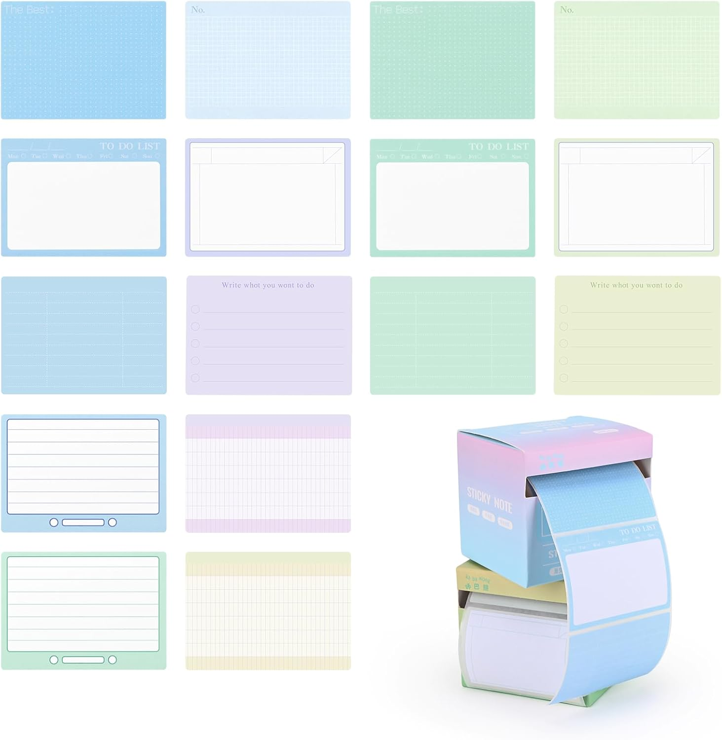 BAYTORY 512 Sheets Sticky Notes Roll Tape, 1.7 X 2.4 Inch Full Adhesive Pop-Out Sticky Notes with Pull Out Dispenser Boxes, Memo Pads Sticker Label for Noting Writing (Pink & Purple)