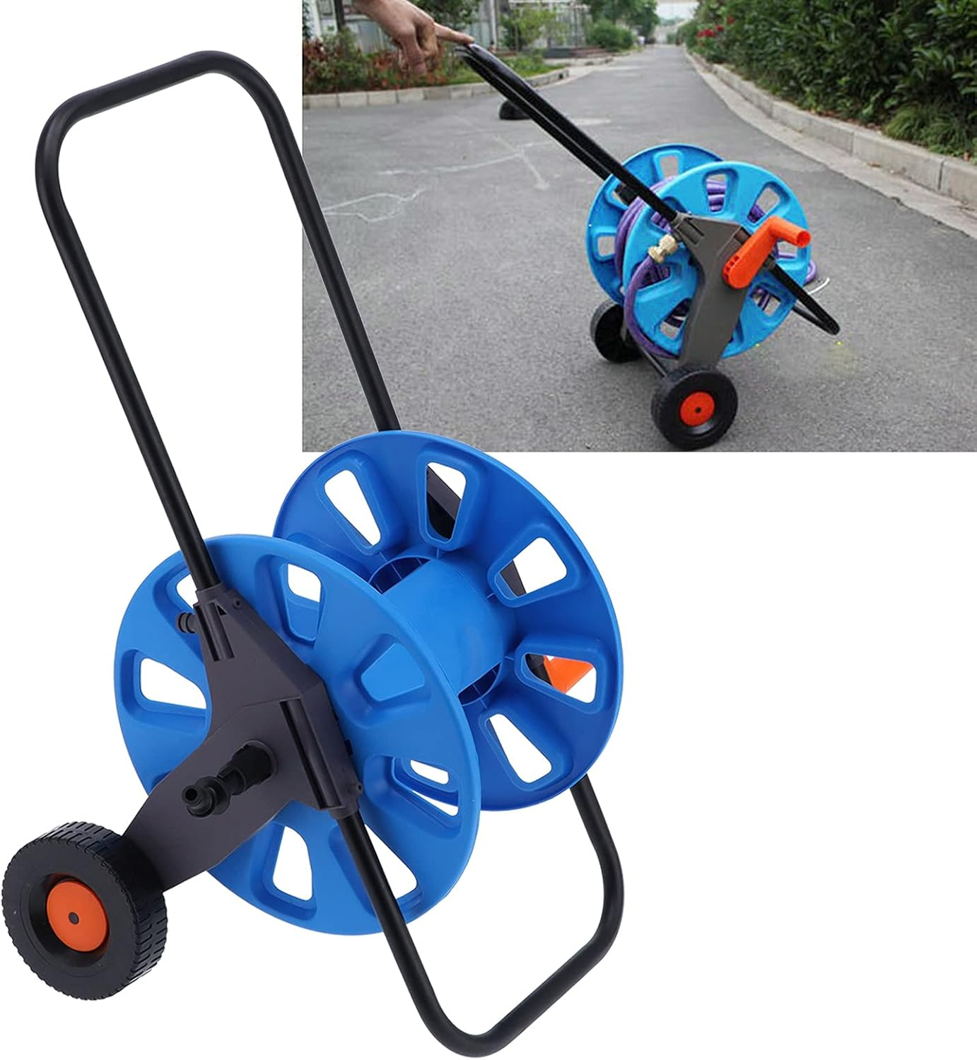 Garden Hose Reel Cart, Outdoor Water Hose Cart for Storing 50M G1/2 Hose, Portable Hand Push Water Pipe Storage Rack with Wheels for Gardens, Courtyards, Lawns, Pastorals image number 3