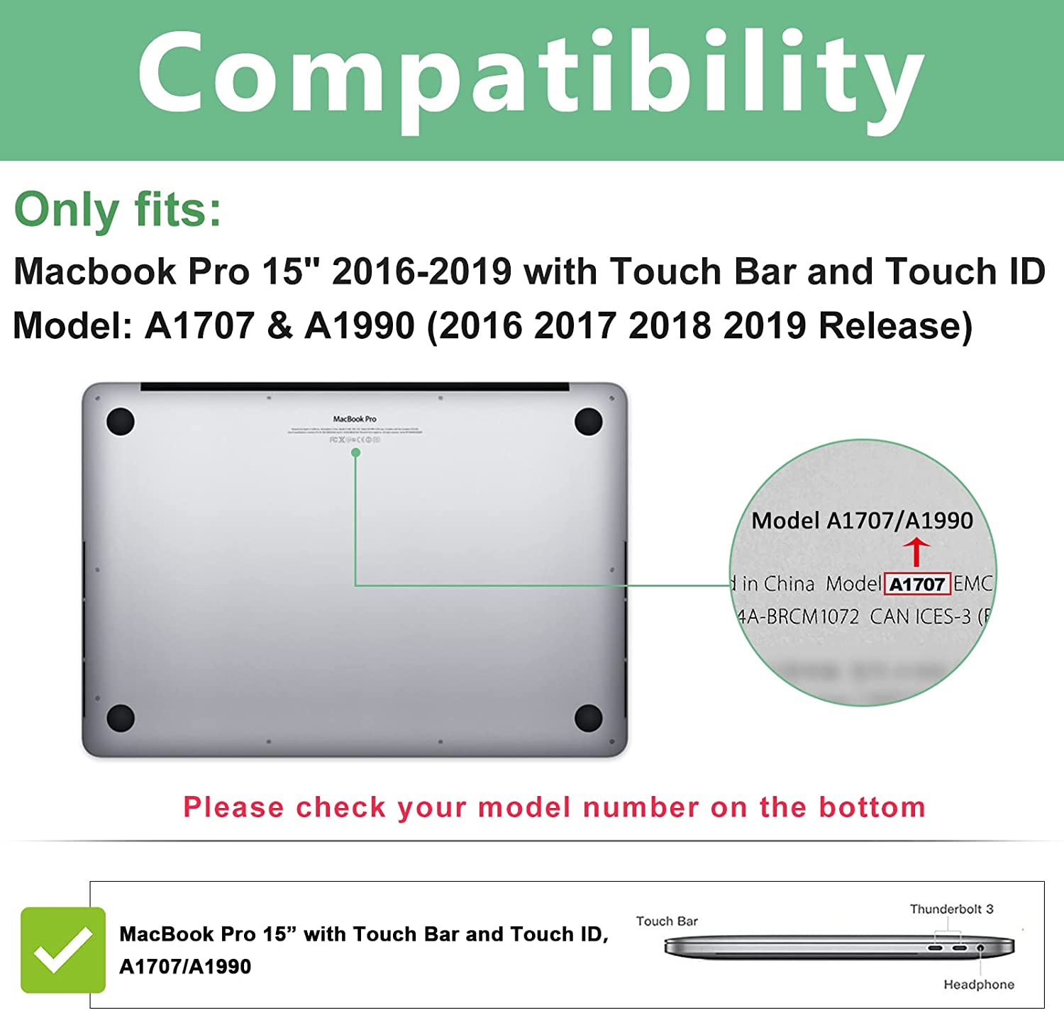 Procase Macbook Pro 15 Case 2019 2018 2017 2016 Release A1990/A1707, Hard Case Shell Cover and Keyboard Cover for Apple Macbook Pro 15" (2019/2018/2017/2016) with Touch Bar and Touch ID &ndash;Black image number 2