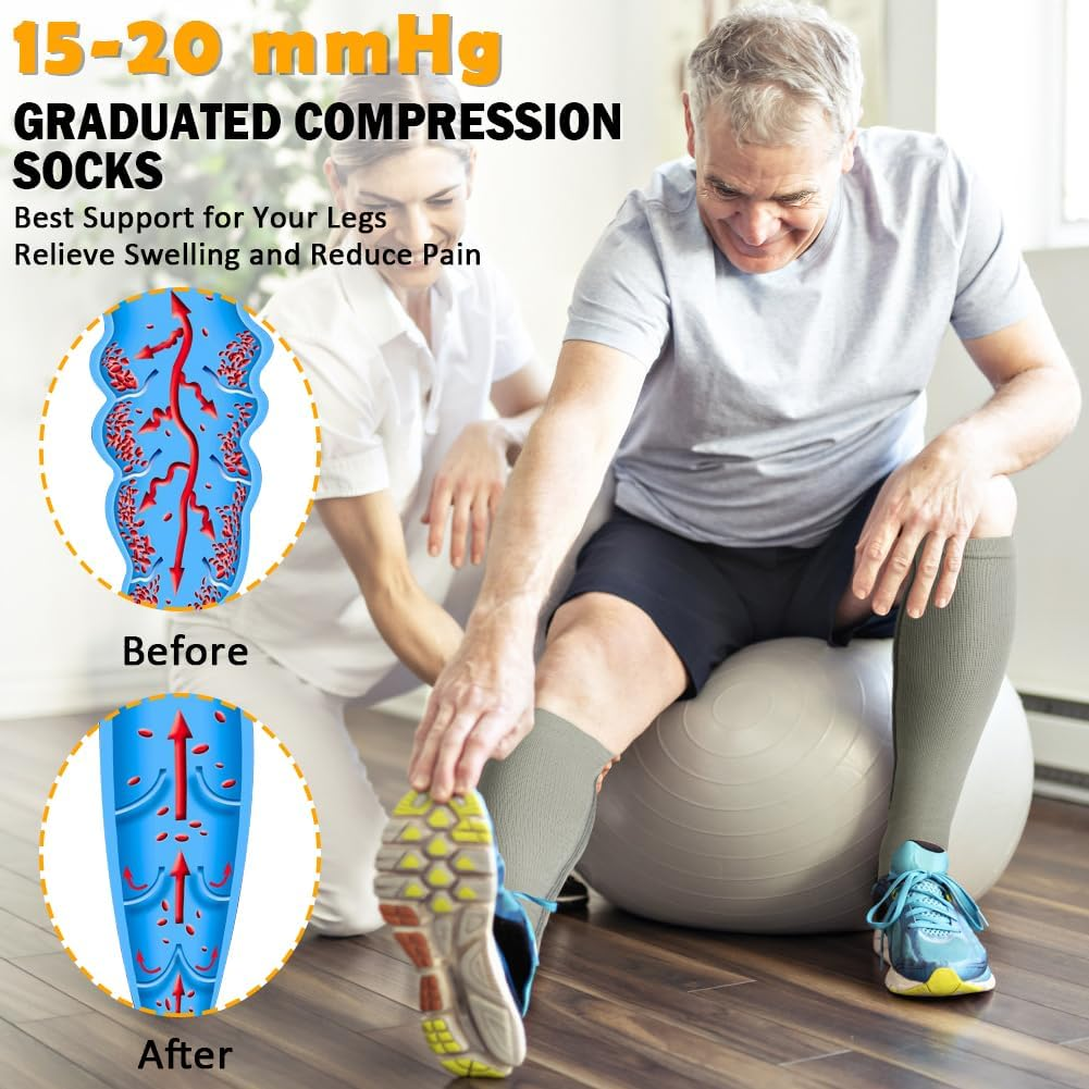 CASMON 2 Pairs Zipper Compression Socks for Women & Men, 15-20 Mmhg Open Toe Knee High Support Socks for Varicose Vein Edema image number 4