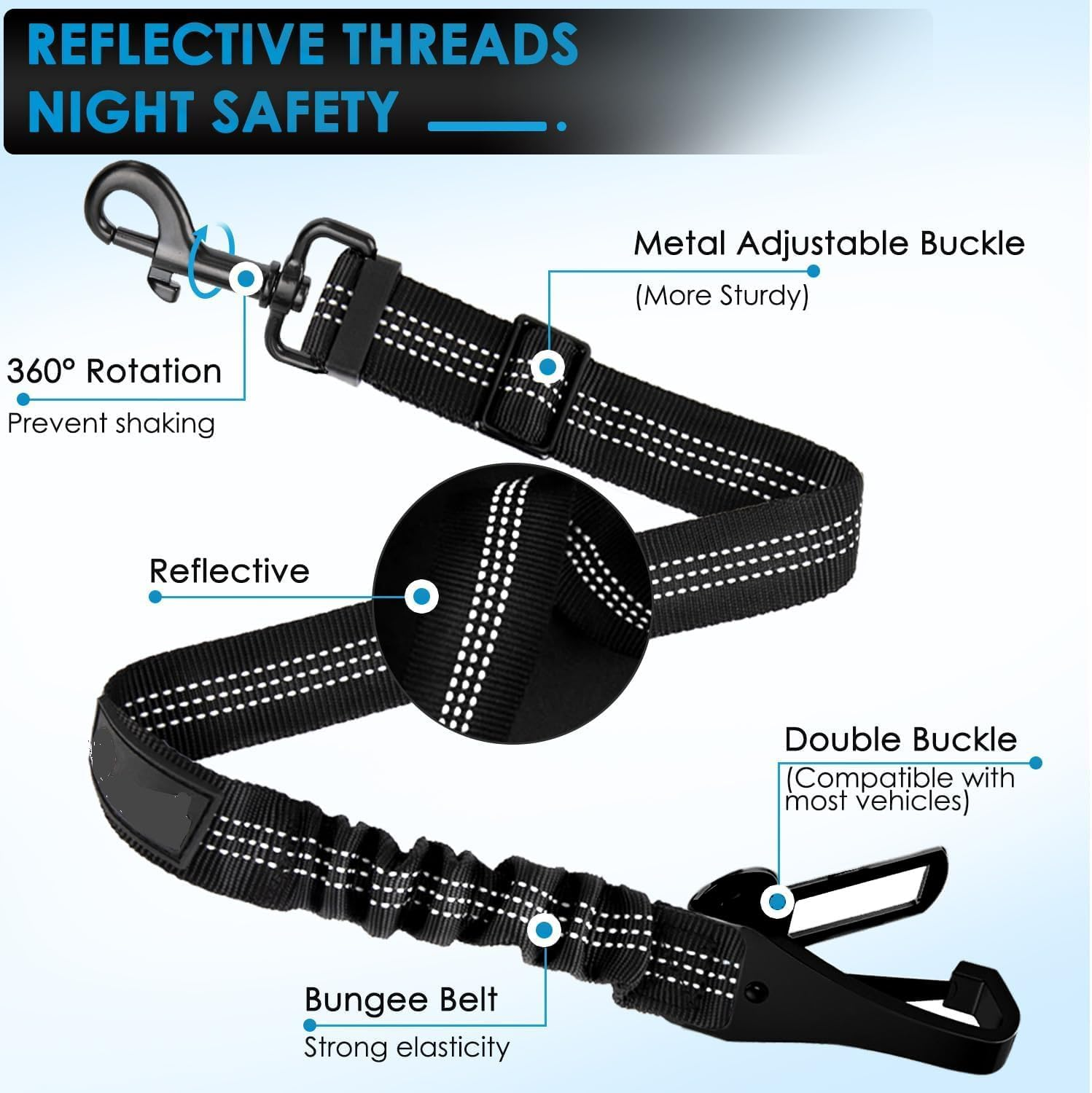 Dog Seatbelt Leash for Cars, 2 Pack Pet Safety Car Seat Belt with Adjustable Buckle & Reflective Bungee, Connect Dog Harness in Vehicle Car Dogs Restraint Travel Daily Use image number 1