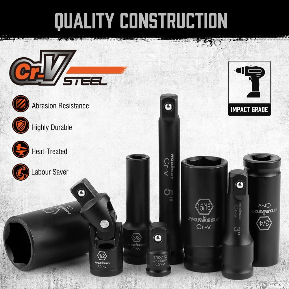 HORUSDY 19-Piece 1/2-Inch Drive Impact Socket Set, Imperial 3/8-1-1/4 Inch 6-Point Deep Sockets Set SAE Heavy Duty with Storage Case