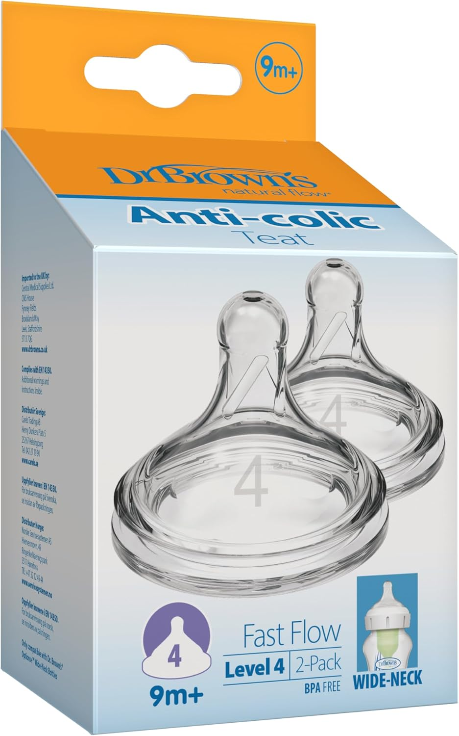 Dr Brown&rsquo;S Level 4 Wide-Neck Options plus Teat, 2 Pack