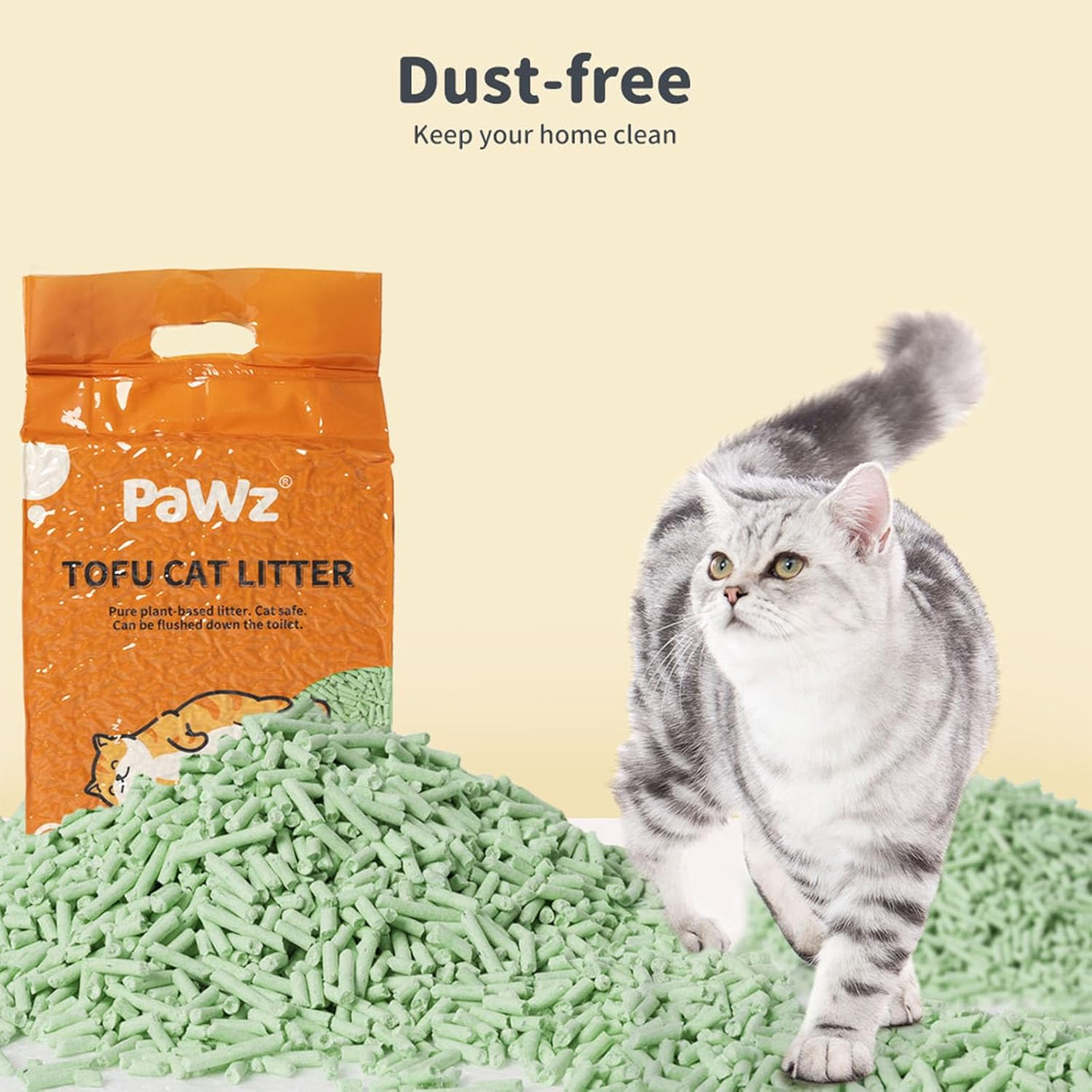 Pawz Tofu Cat Litter Clumping, Flushable, Ultra Absorbent and Fast Drying, Solubility in Water, Long Lasting Odor Control Kitty Litter Dust-Free 100% Natural Green Tea (2.5Kg/Bag) image number 3