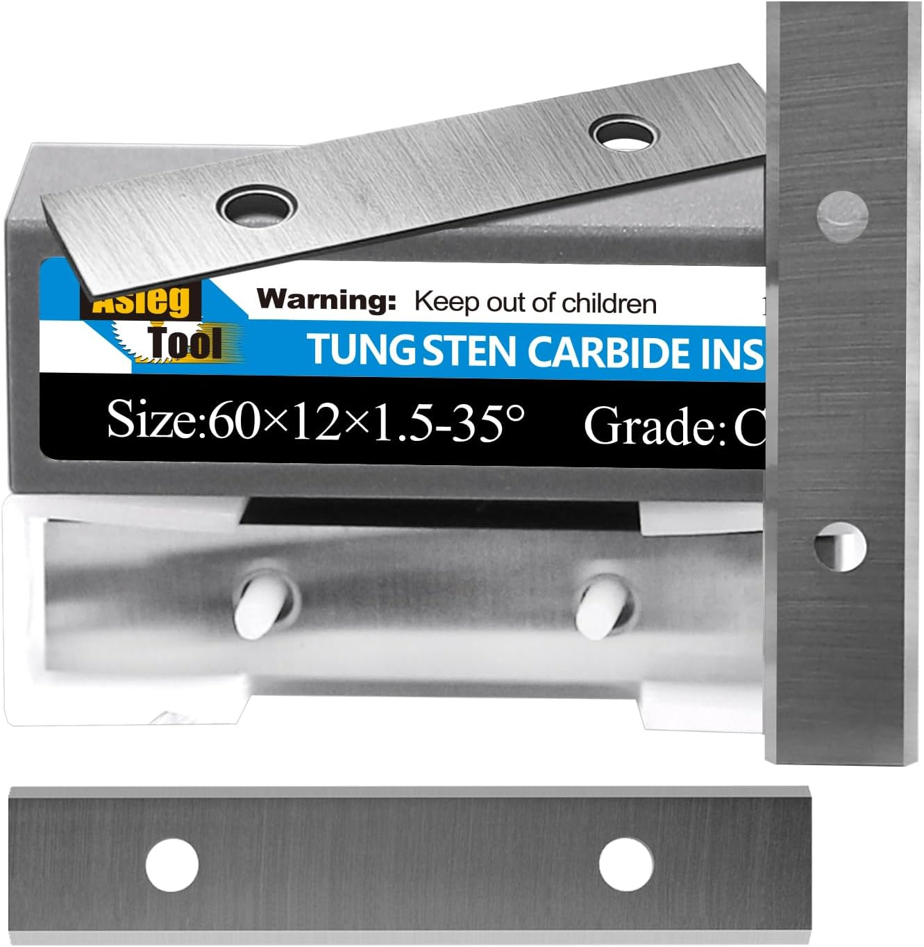Asieg Tool 60X 12 X 1.5Mm 2-3/8 Inch Carbide Inserts Cutter Blades Paint Scraper 2 Edges for Woodworking Surfacing Groove Helical Planer Cutter Heads and Hand Hold Scraper 10Pcs image number 1