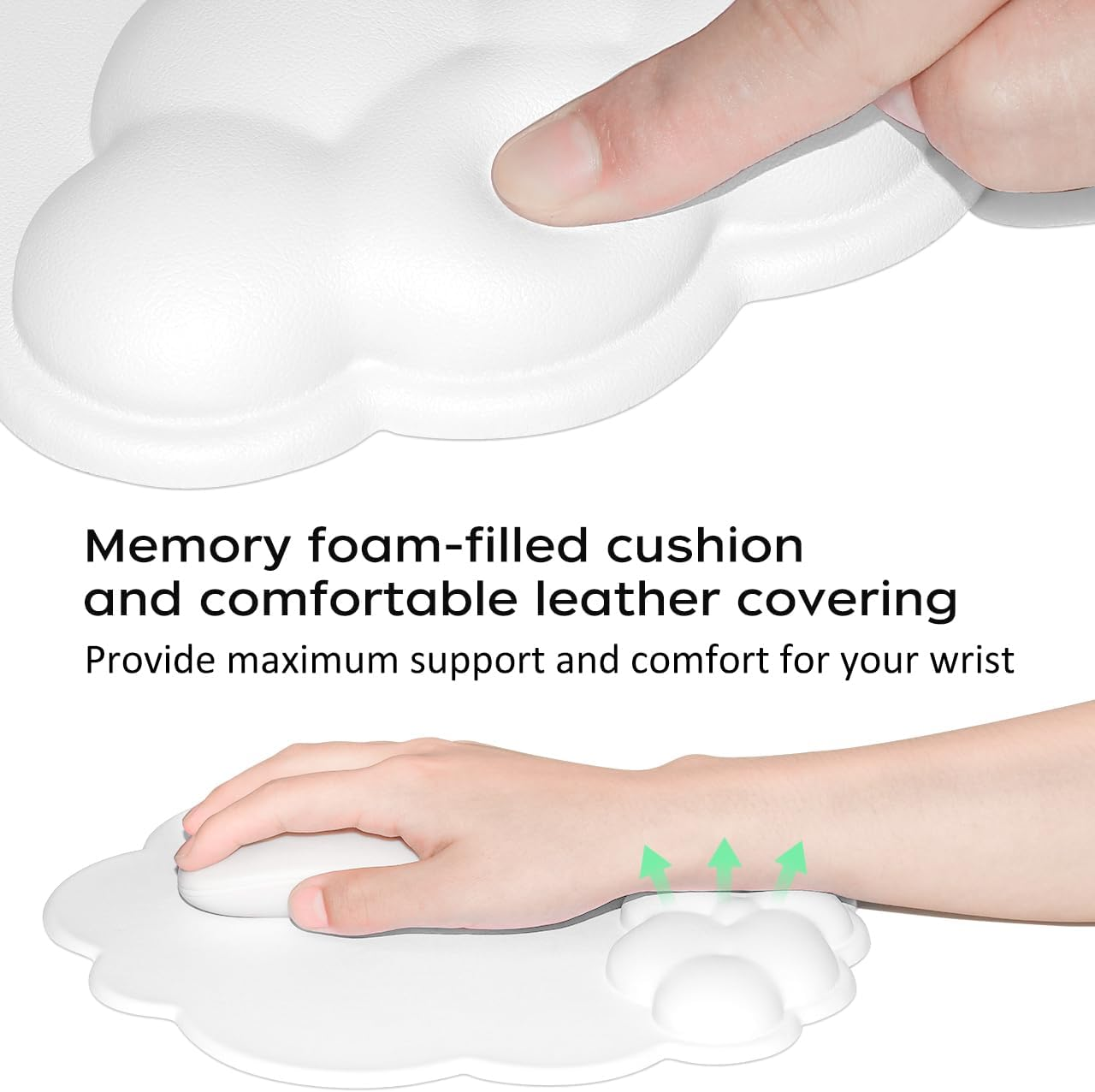 Mouse Pad Wrist Support with Leather Surface Cloud Wrist Rest Mousepad with Memory Foam Non-Slip PU Base Mouse Pad for Home Office Laptop Mac Easy Pain Relief (White) - Blue image number 4