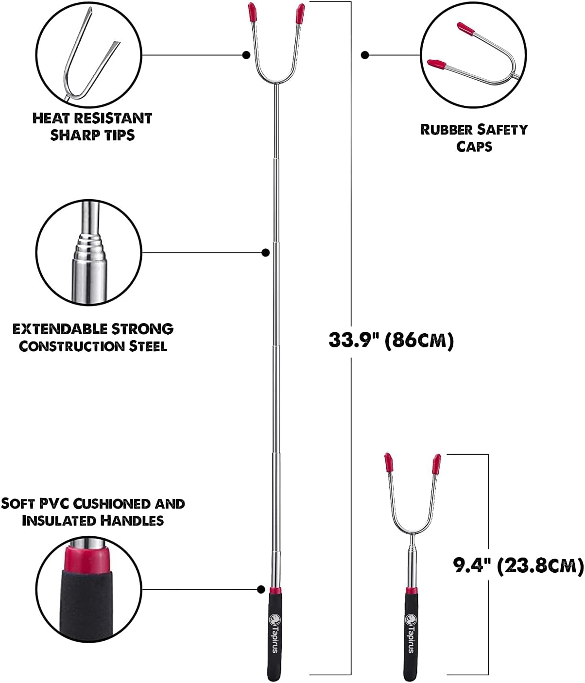 Marshmallow Roasting Sticks ? Set of 4 Telescoping Campfire Sticks - Protect Your Kids with the Best Insulated Holder ? Extendable Retractable and Collapsing ? Heavy Duty Metal Camping Equipment image number 3