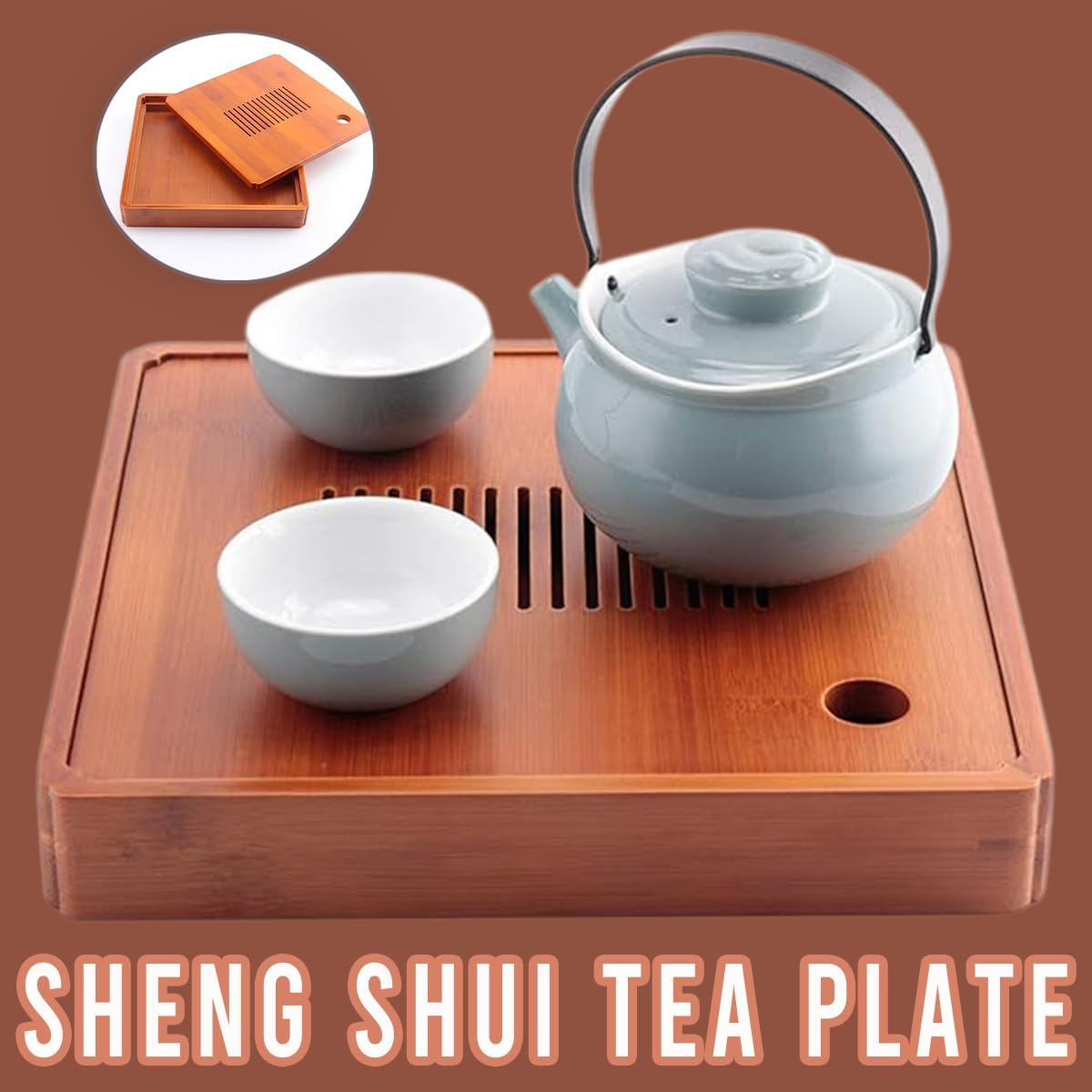 AIMALL Square Bamboo Tea Tray 9X9X1.4In Solid Wood Kung Fu Tea Set Tray for Storing Water and Serving, Durable Exquisite Design for Small and Large Tea Tables image number 6