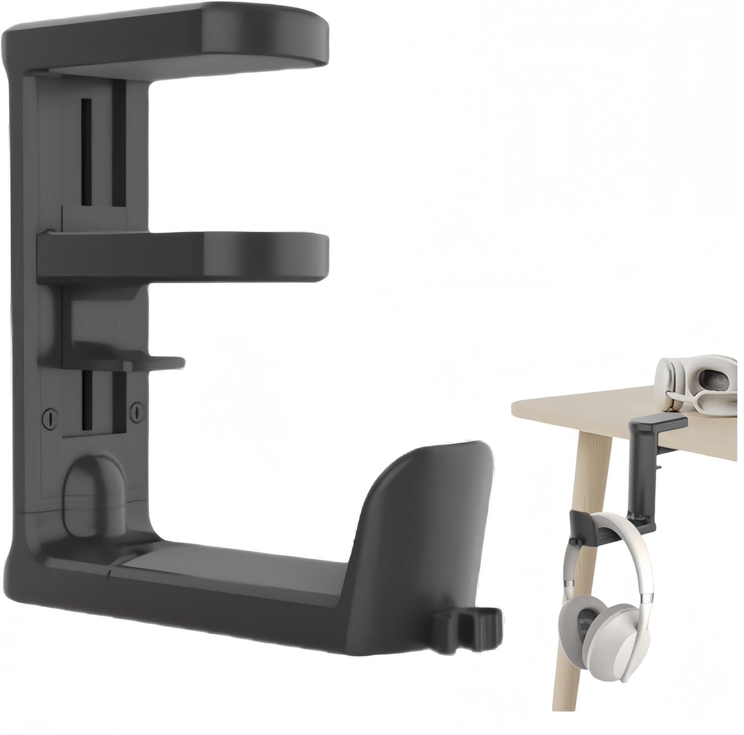 Ai-Oumleef PC Gaming Headset Hook Hanger Mount, Headphone Stand Holder under Desk, 360&deg; Rotating Arm Clamp, Built-In Cable Clip Organizer (Black) image number 3