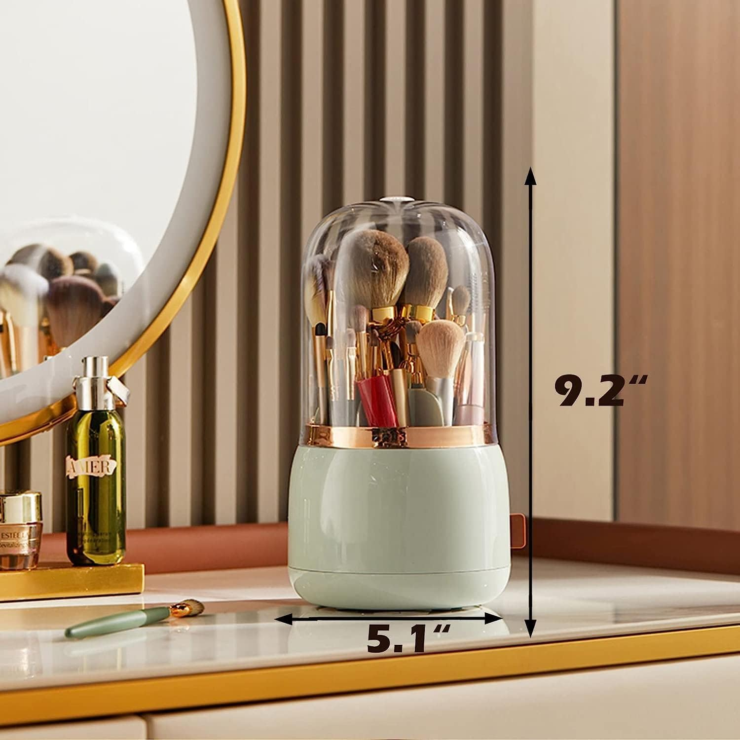 KEPTFIT Makeup Brush Holder, Dustproof & Waterproof Cosmetics Makeup Brush Organizer Storage with Lid for Vanity and Bathroom (Light Green)