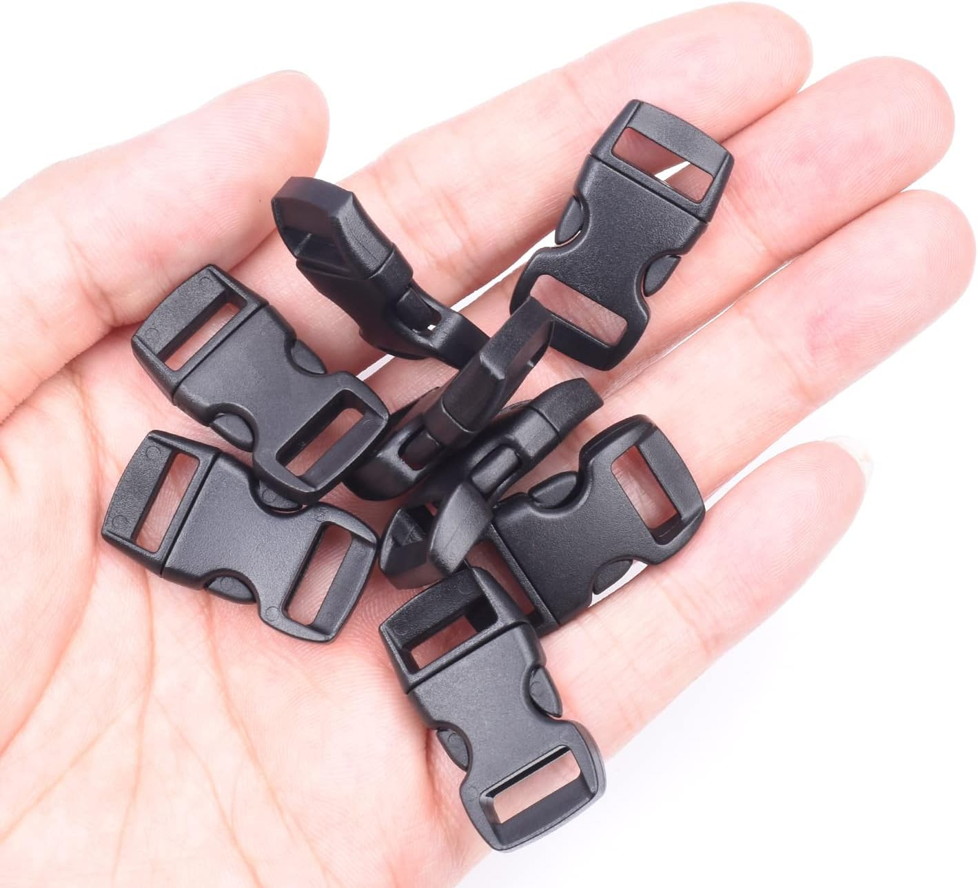 50 Pack 3/8 Inch Plastic Quick Side Release Buckles Curved Contoured Paracord Bracelets Clasps Buckle Clips Masks Dog Collar Bag Straps Backpack DIY Crafts Black image number 4