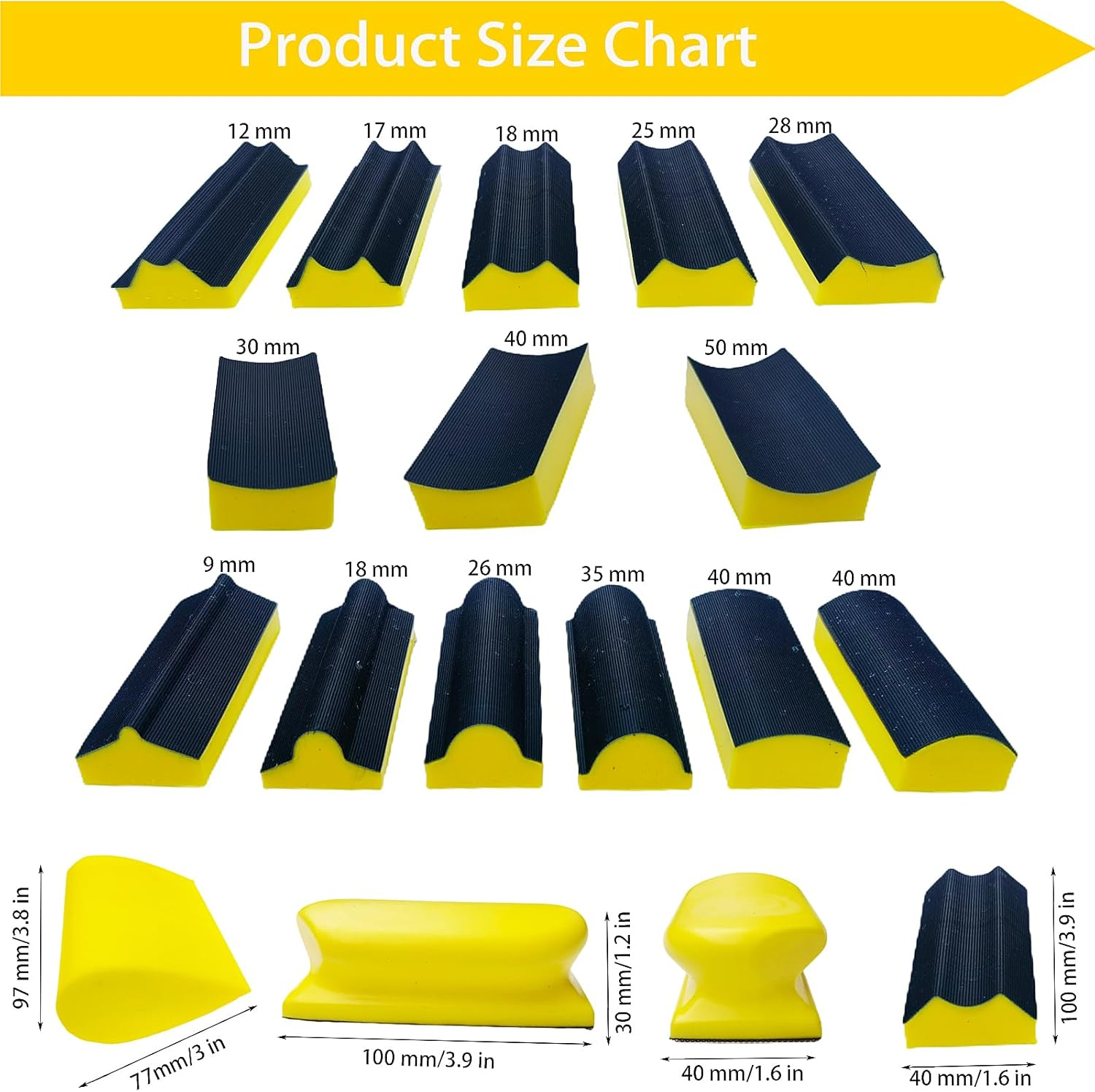 Total 56 PCS Hand Sanding Block Set- 16 PCS Contoured Profile Sander Block + 40 Sheet Sandpaper Kit - Interchangeable Assorted Convex & Concave Shapes for Moldings,Woodworking, Auto Paint and Crafts image number 4