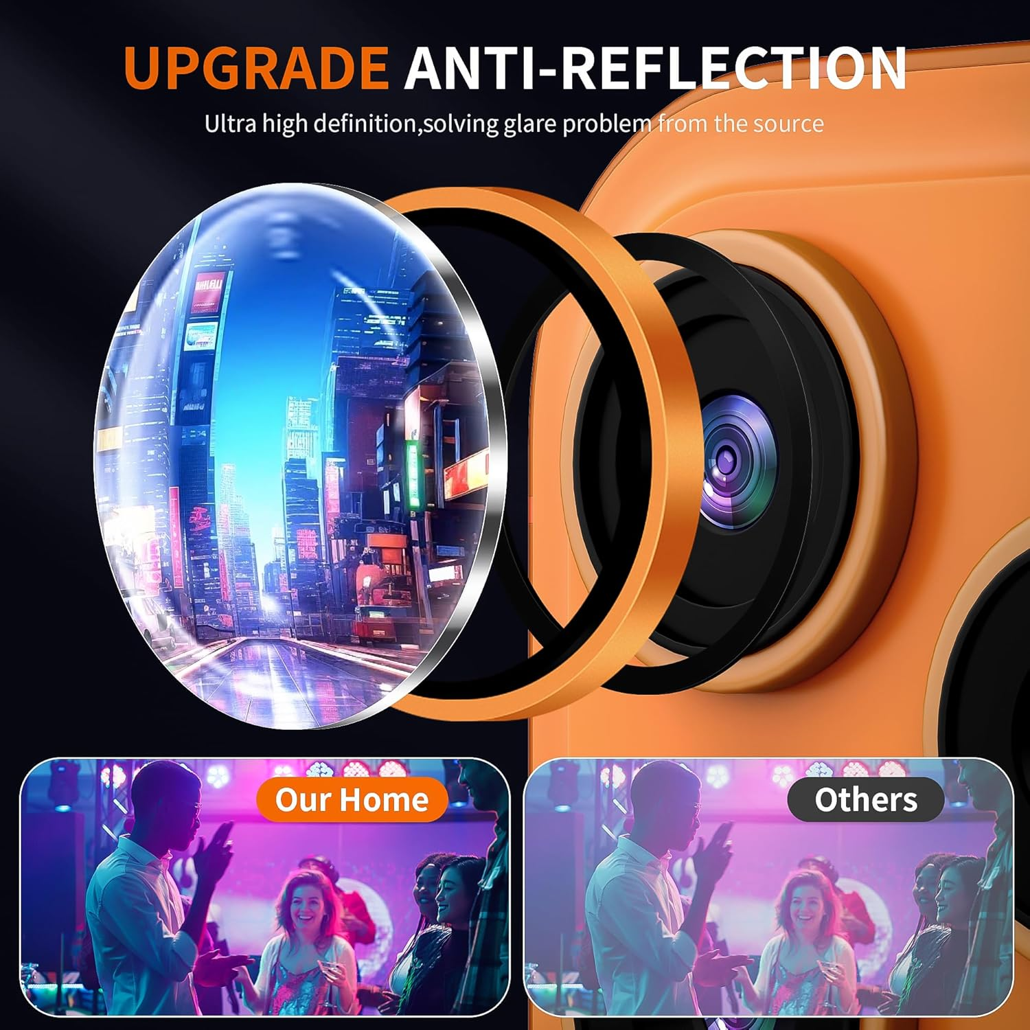 Diruite Pack of 2 Camera Protection for Iphone 17 Pro/17 Pro Max Camera Lens Protective Film, Convex Platform HD Tempered Glass + Aluminium Ring Camera Protector, Easy to Install, Cosmic Orange image number 4