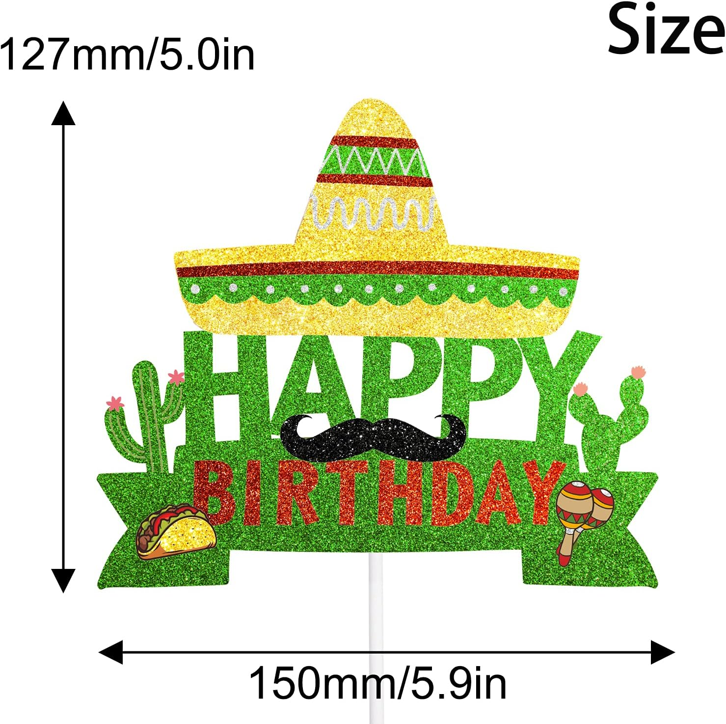 Cactus Cake Topper - Fiesta Theme Kids Boys Girls Man Women Party Decor Supplies - Mexican Maracas Moustache Happy Birthday Party Event Glitter Decoration Supplies image number 1