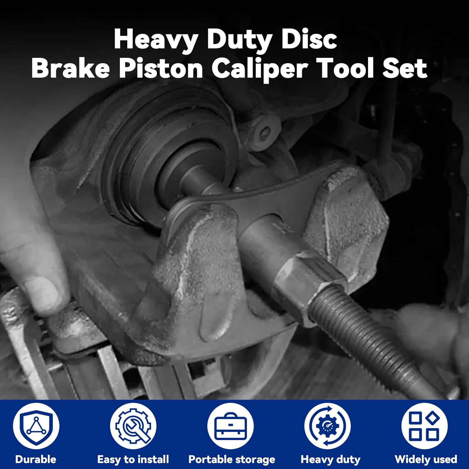 24Pcs Disc Brake Caliper Tool Set with Hooks Brake Tool Kit, Disc Brake Caliper Compression Tool, Caliper Piston Compressor Tool Includes 18 Adapters, Left/Right Thrust Bolts, Plates, Pad Replacement image number 1