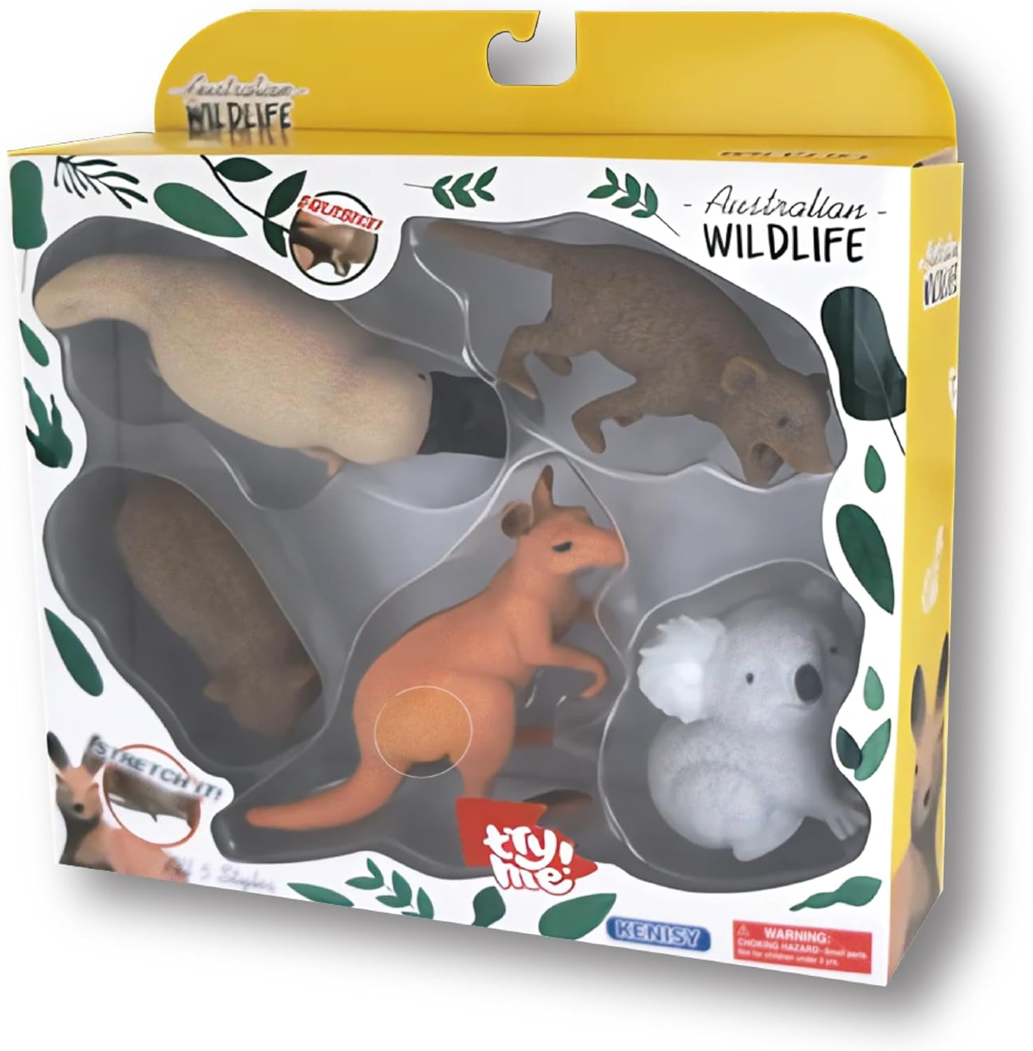 Australian Wild Animal Soft Stretchy Toys Box Set, Pack of 5 Wildlife Koala Kangaroo Platypus Tasmanian Devil Wombat Pretend Play Fidget Toy, Ideal Kid Sensory Stress Relief Australia Souvenir Gifts image number 3