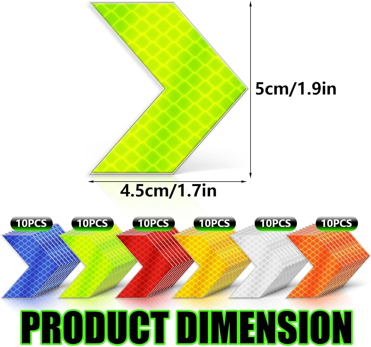 Reflective Stickers, 60 Pcs Night Warning Stickers, Outdoor Reflective Stickers for Vehicles, Cars, Motorcycles, Bicycles (6 Colors, Arrow) image number 2