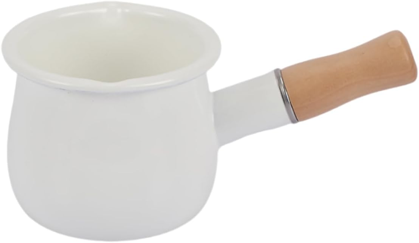 Small Size Non-Stick Milk Pan with Wooden Handle, Electromagnetic and Gas Universal Flat Bottomed Pot, 550Ml Whitemilk image number 2