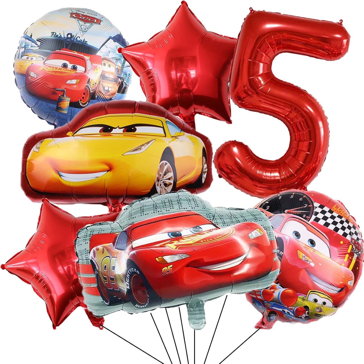 Cars Lightning Mcqueen 3Rd Birthday Decorations 7PCS Foil Balloons for Boys Baby Shower Racing Car Theme Party (5Th Birthday) image number 3