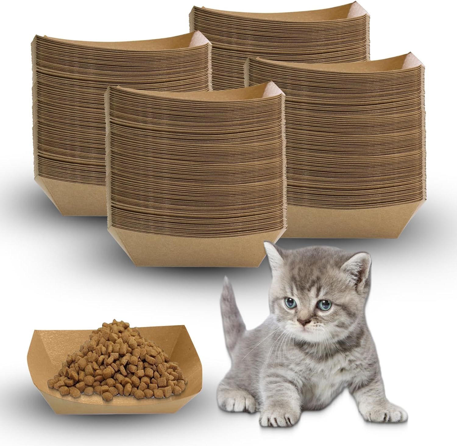 Disposable Cat Feeding Bowls, Thickened Disposable Cat Feeding Bowls, 150 Pieces, Disposable Pet Bowls for Wet and Dry Food, Kittens, Puppies (24Cm X 6.7Cm) image number 1