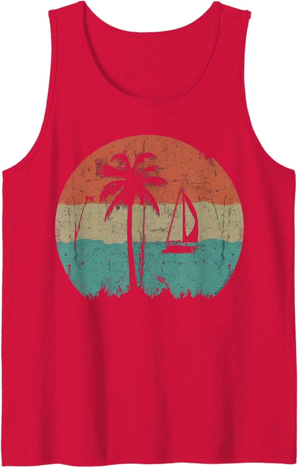 Tropical Beach Palm Trees Vintage Retro Style 70S 80S Tank Top T-Shirt for Men Crew Neck Tee Shirt