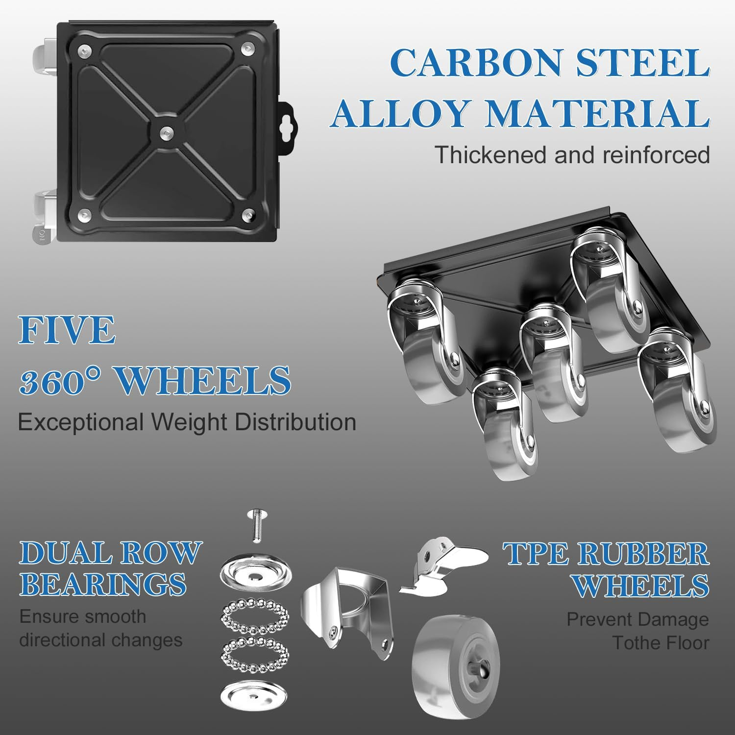 Xkimos Heavy Duty Furniture Mover, 3086.5Lb（1400Kg）Capacity, Carbon Steel Furniture Lifter with Lift & Anti-Slip Pads, 5 X 360&deg;Furniture Sliders Wheels, Professional Dolly Tool for Furniture Handling image number 4