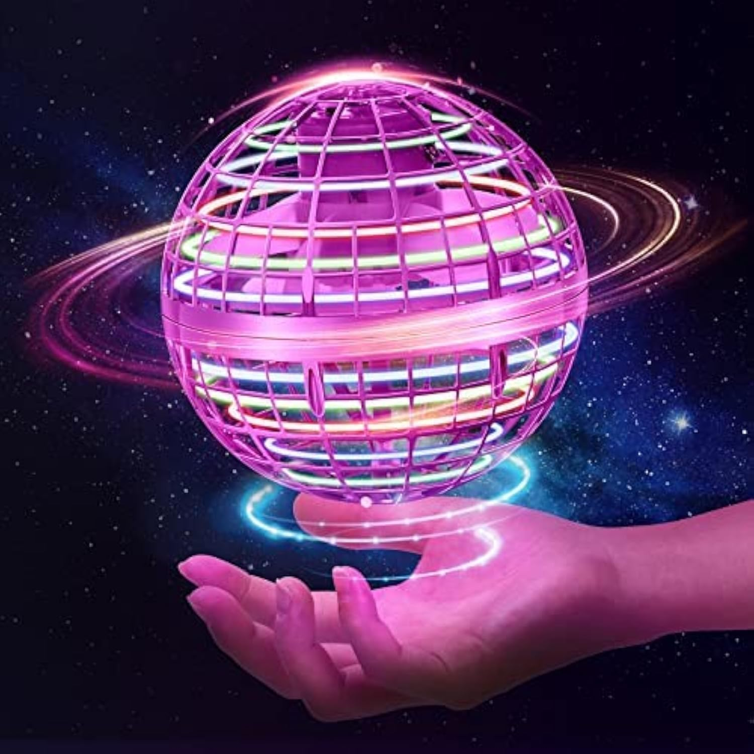 HONBQYCC Flying Ball Toy, 2023 Hover Ball Soaring Nebula, Hand Controlled Boomerang, RGB Light Magic Space UFO, Mini Drone for Kids 6+, Includes Cable, Manual