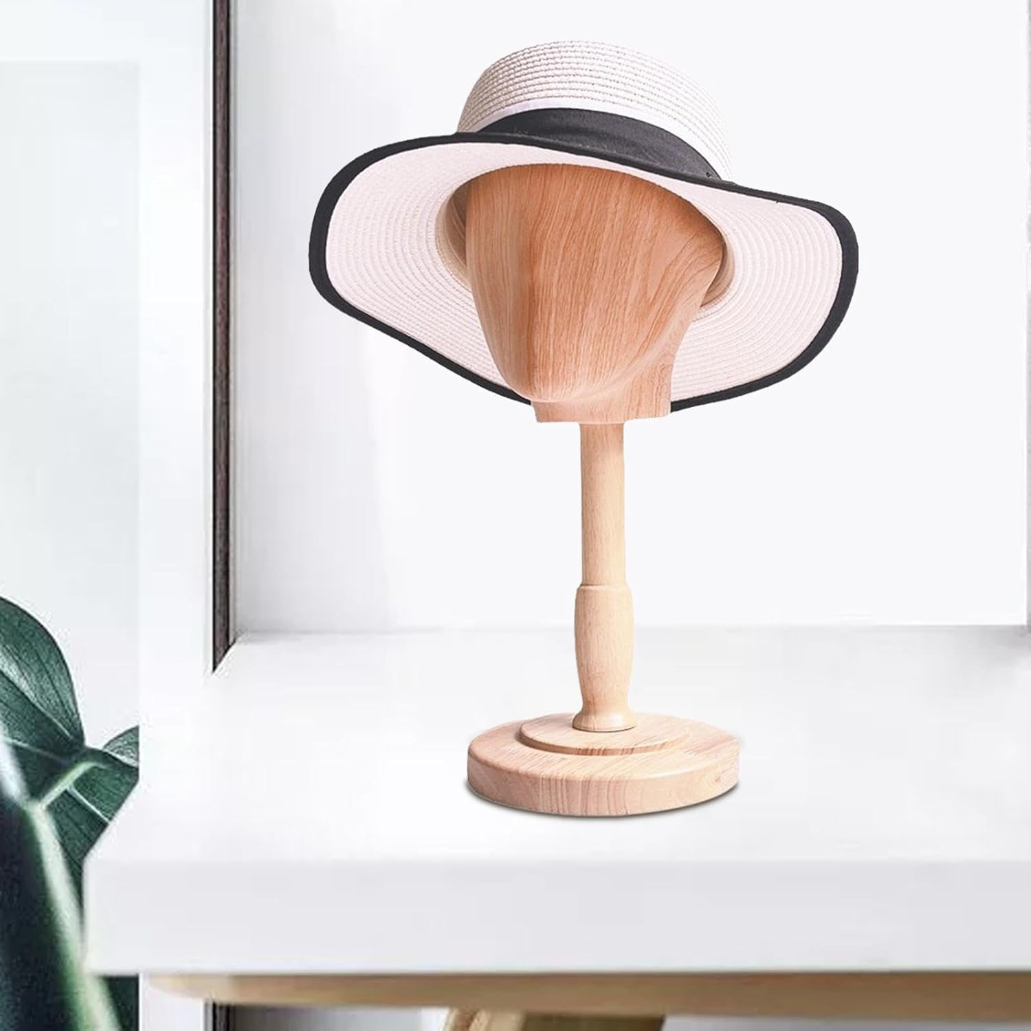 Amagogo Wooden Mannequin Head Stand for Hats Caps,Wig Head Holder Prop Detachable Wood Stand for Shop Styling Hanging Wig Wig Making image number 2