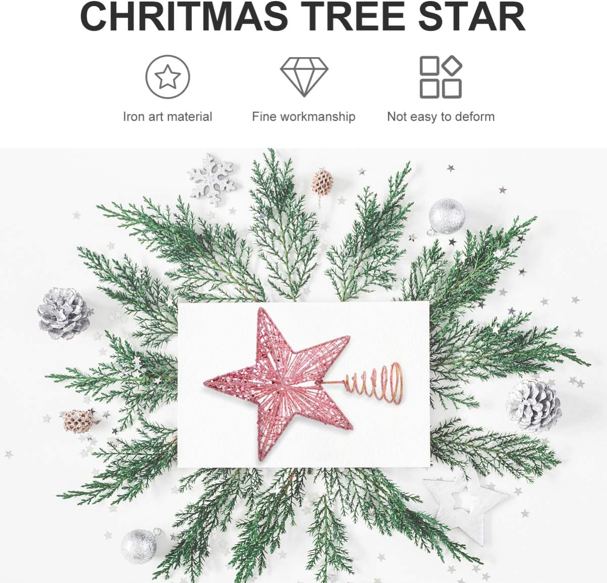 KESYOO Christmas Tree Topper 3D Hollow Glitter Star Tree Topper Rustic Christmas Star Tree Topper Christmas Decorations Pink image number 6