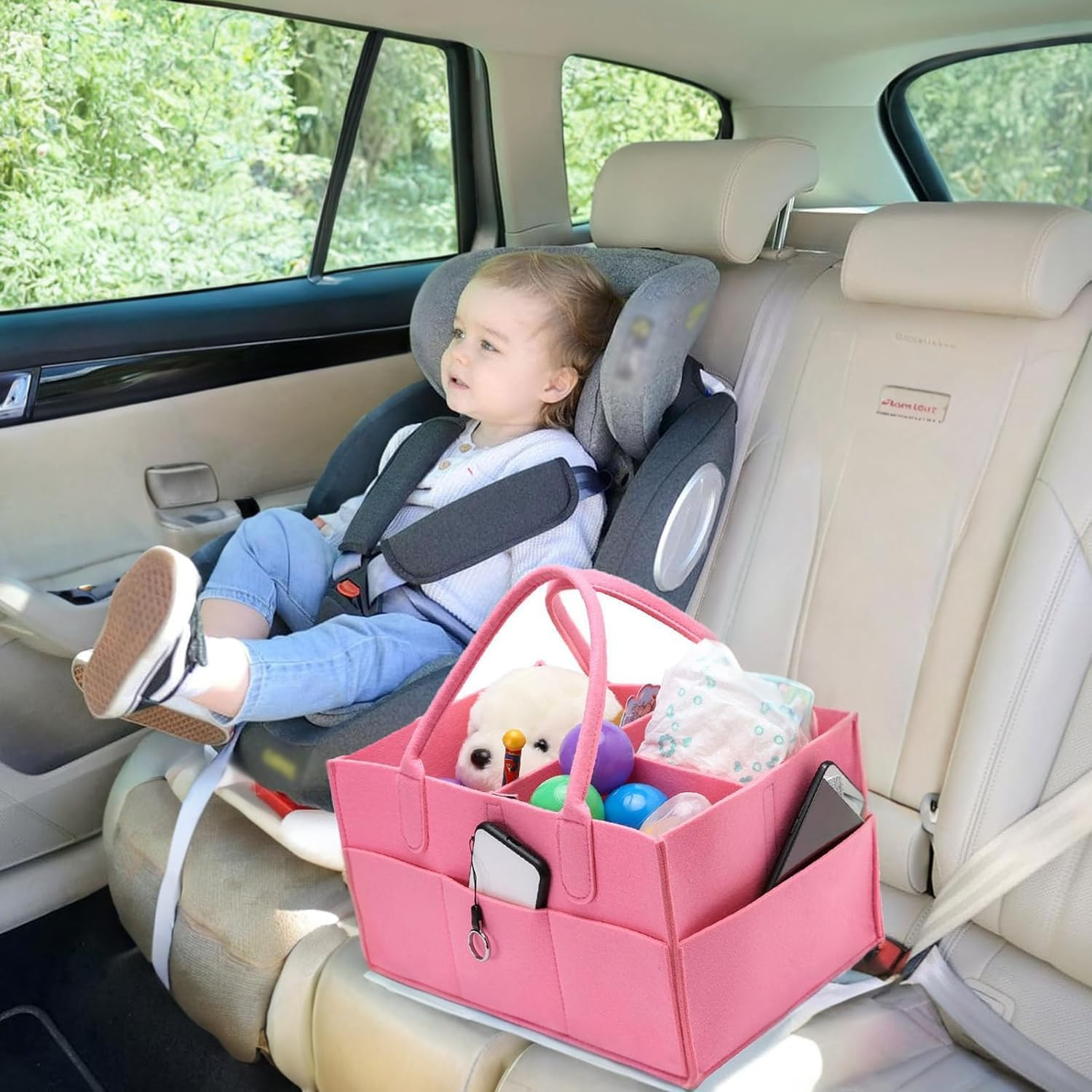 Baby Diaper Caddy Organizer, Portable Nursery Storage Basket for Wipes & Baby Essentials, Collapsible Diaper Organizer(Pink) image number 3