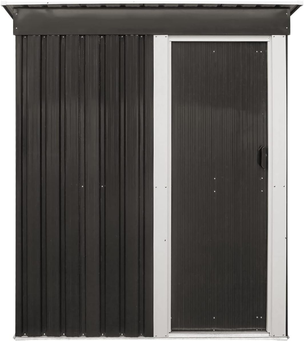 LI LIVSIP Garden Shed - Galvanised Steel Outdoor Storage Shed with Single Slope Roof Sliding Door, Gardening Tools Bikes Storage for Patio Backyard, 162X86X181Cm