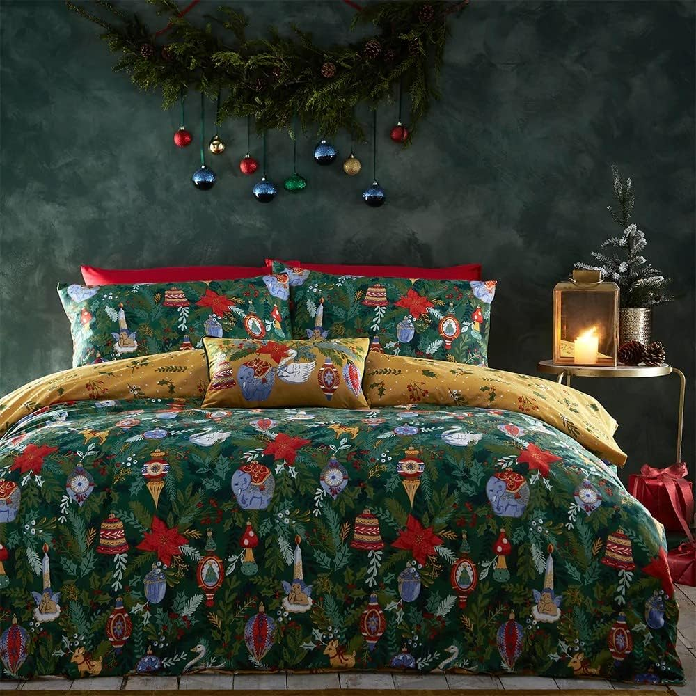 Furn Deck the Halls Christmas Duvet Cover Set - Festive Bedding Holiday D&eacute;cor (Green - Double)