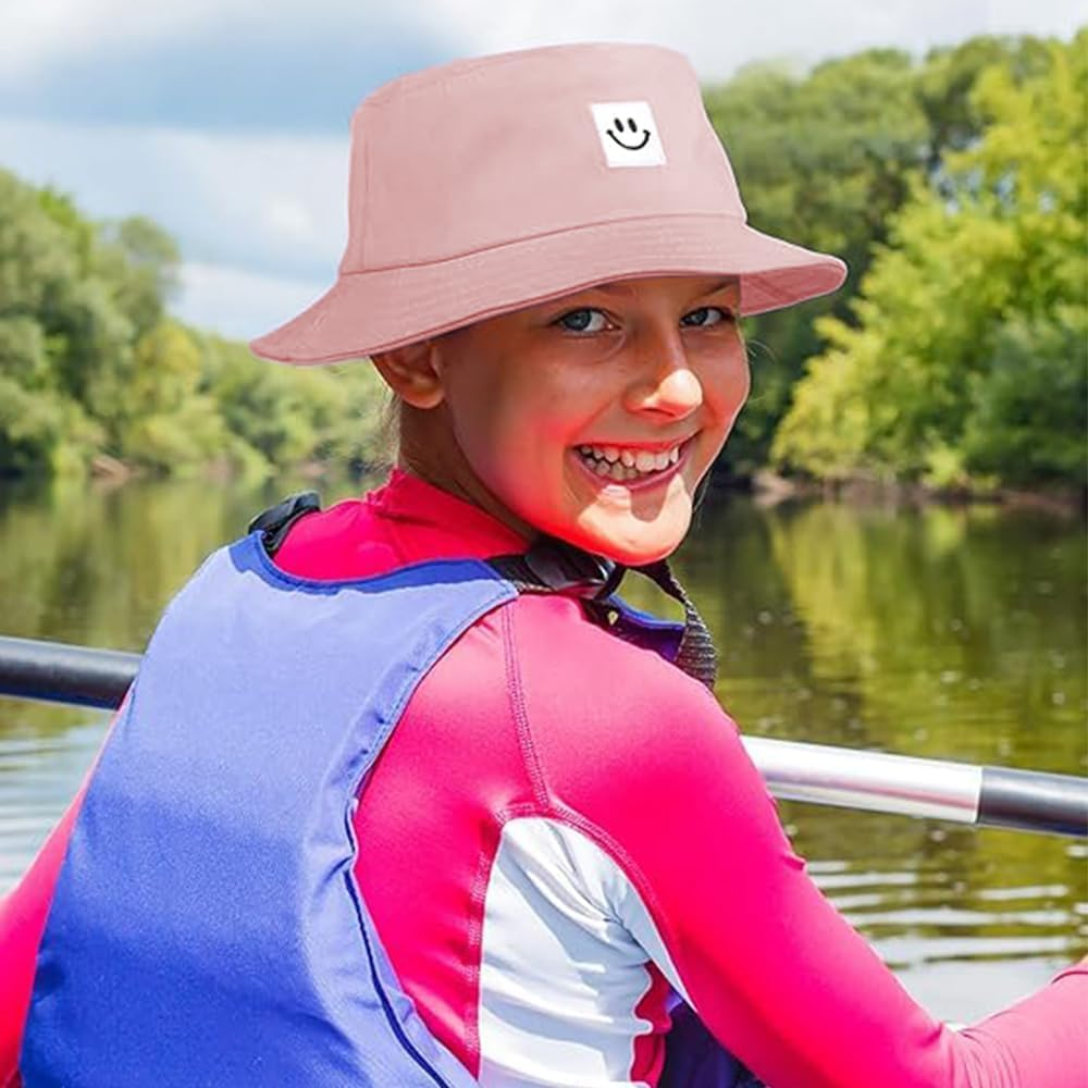 MOTRAIN Baby Sun Hat Smile Face for Boys Girls, Toddler UPF 50+ Sun Protective Bucket Hat, Summer Outdoor Adjustable Beach Cap for 2-6 Years Kids Girl Boy Pink image number 5
