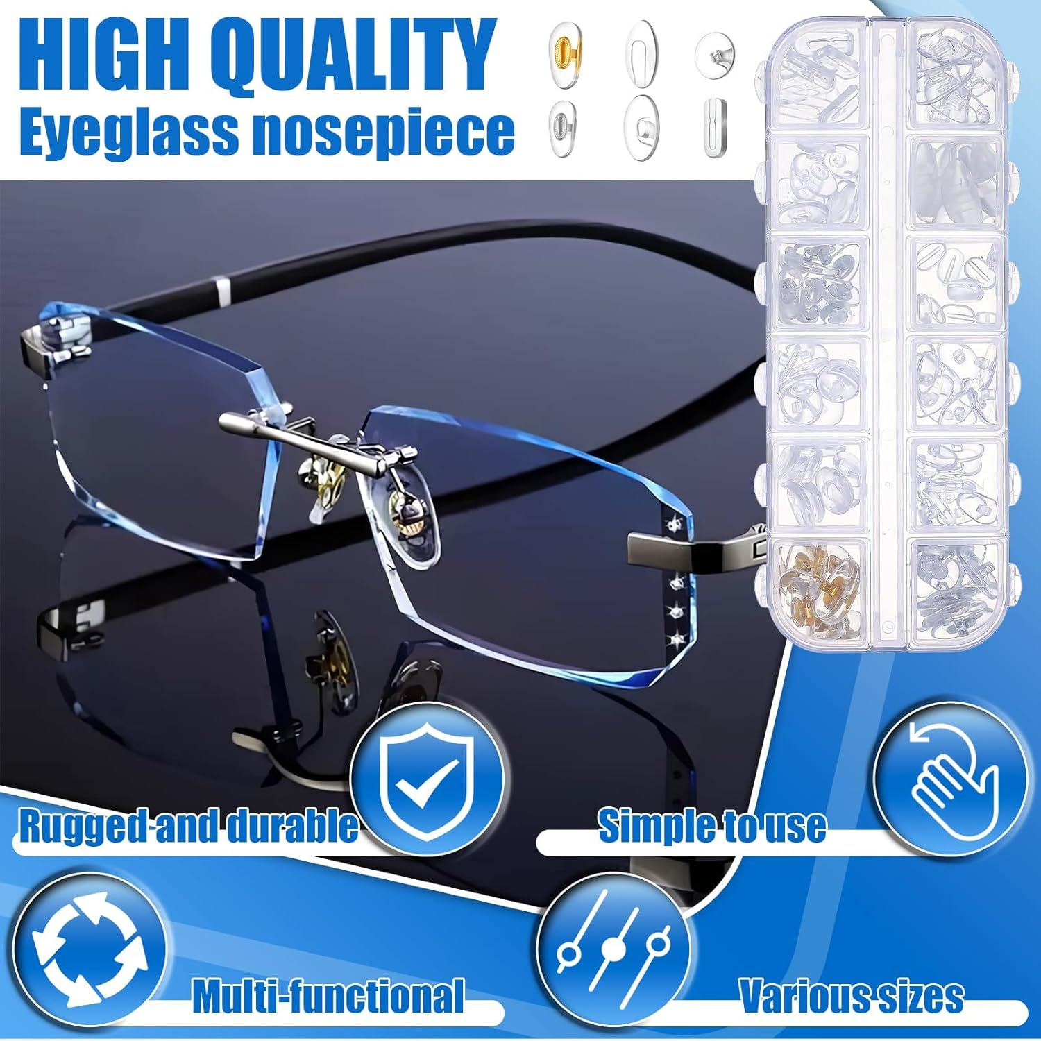 Eyeglass Nose Pads, 60 Pairs Soft Silicone anti Slip Glasses Nose Pads, Eyeglass Repair Kit for Replace Nose Pads and Repair Glasses (12 Styles) image number 6