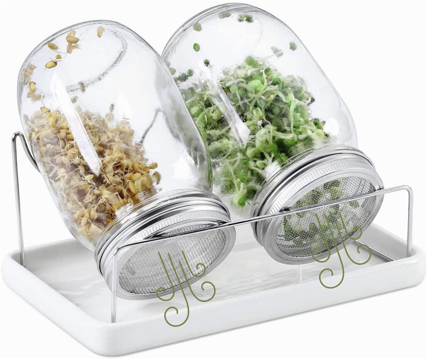 2 Pack Seed Sprouting Jar Kit- 1L Wide Mouth Quart Mason Jars with Sprout Lids, Sprouts Growing Kit Quart Sprouting Jars for Melamine Tray,Stand Seed Sprouter Set for Growing Broccoli
