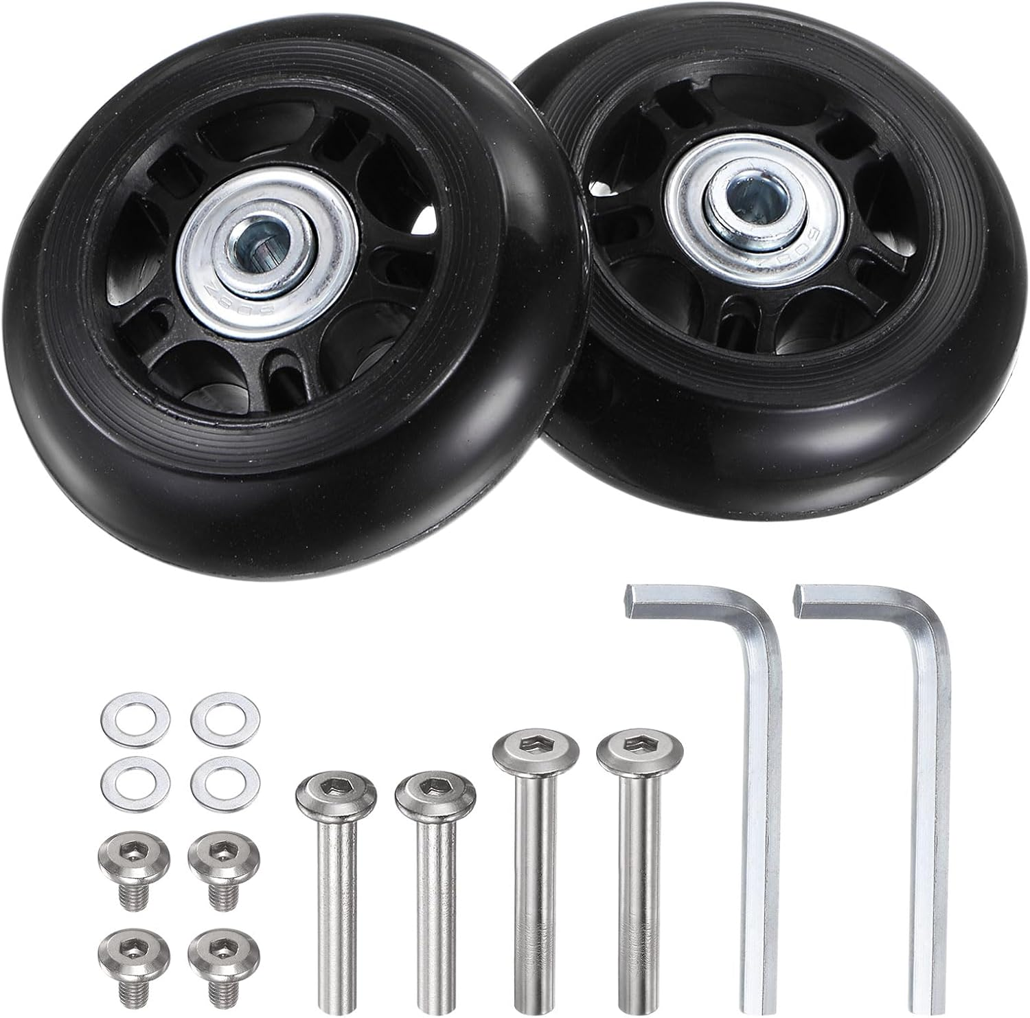 Sourcing Map Replacement Luggage Wheels 70X24Mm Suitcase Wheel Repair Kits Include 2 PU Bearing Wheels & Washers, Wrenches & Axle Screw for Trolley Bag, Inline Skate and Caster Board image number 3