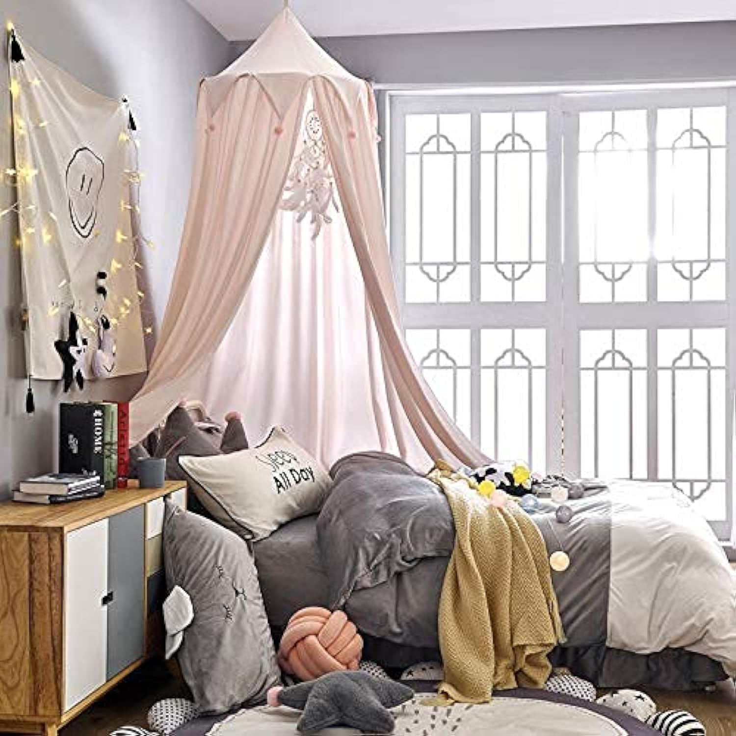 Princess Canopy for Girls Bed with Tassels Hideaway Tent for Kids Rooms or Cribs Nursery for Decoration, Playing,Reading,Sleep as Hanging House Castle