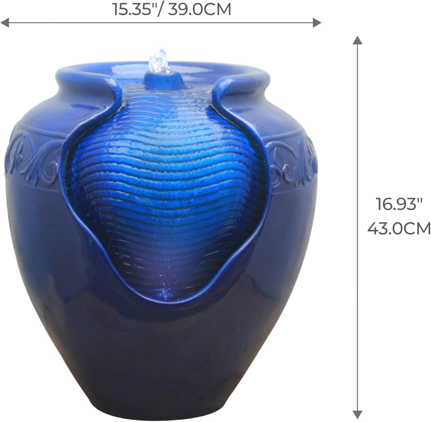 Floor Glazed Pot Water Feature Fountain 43Cm Height for Outdoor Patio Garden Backyard Decking with Led Lights and Pump, Royal Blue-Teamson Home image number 2