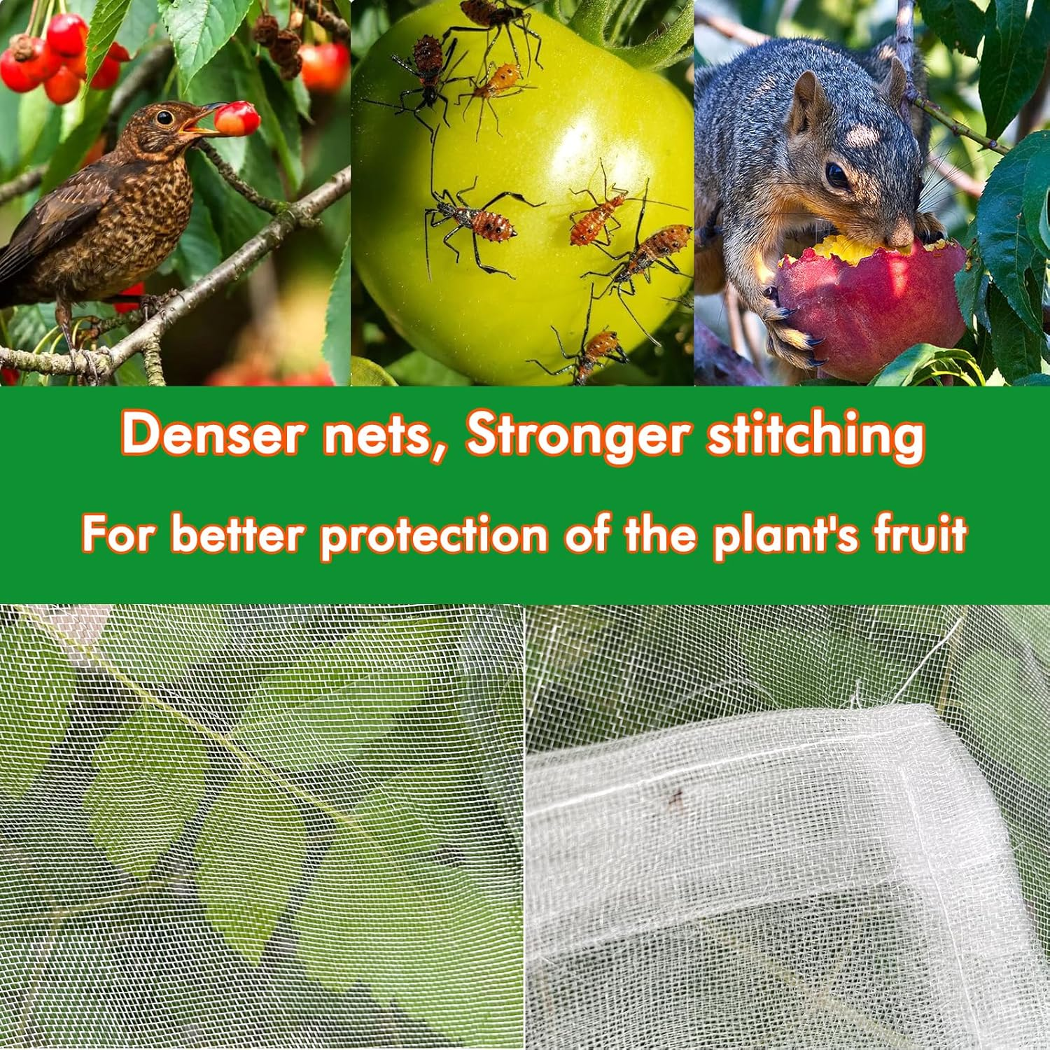 Fruit Tree Netting, Cicada Netting for Trees with Zippers and Drawstring, Bird Netting for Blueberry Bushes Protection Fruits Cherry Peach for Preventing Deer Squirrel (8.2 X 6.6 Ft 1 Pack) image number 3