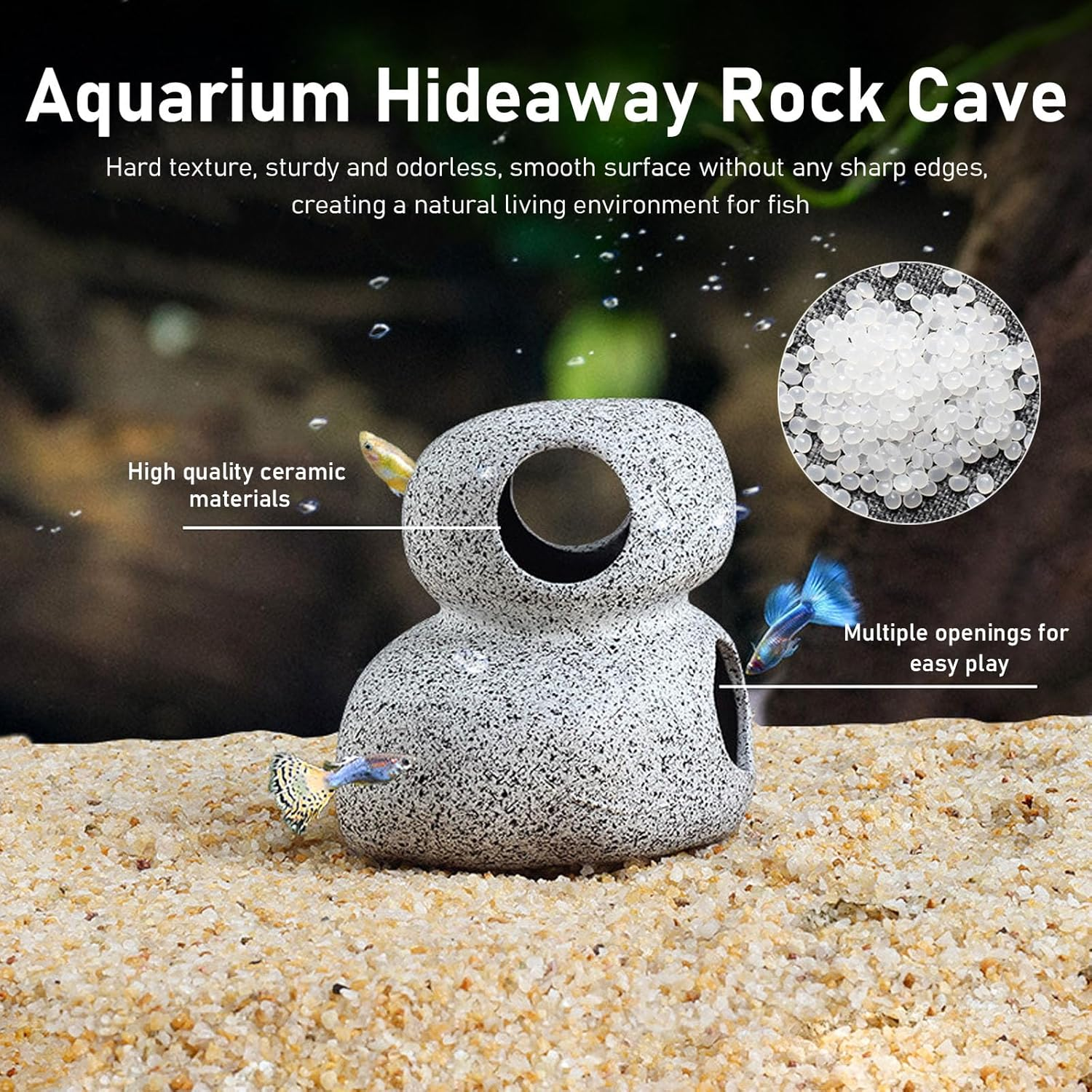 Aquarium Hideaway Rock Cave, Decor Fighting Fish House, Reptile Hide Cave Tank Decoration Accessories for Shrimp to Breed/Hide/Play (Three Layers) image number 2