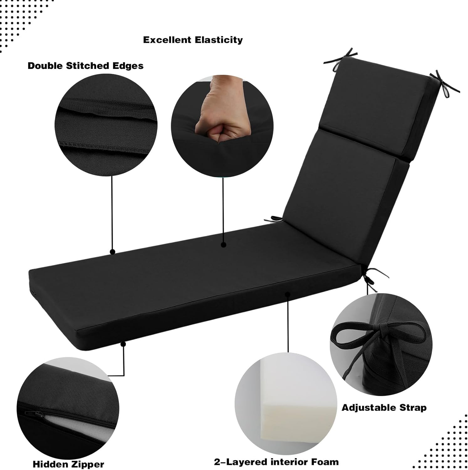 Idee-Home Chaise Lounge Cushions Outdoor, Lounge Chair Cushion 72In.L X 21In.W X 3In.D Patio Furniture Waterproof for Lawn Pool image number 4