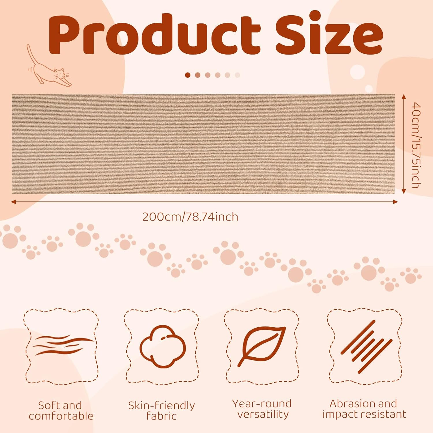 YAOZUP Cat Scratching Mat, DIY Cut to Size, Cat Scratching Mat, 200 X 40 Cm, Scratching Mat, Cat Scratching Mat, Self-Adhesive, Sofa Scratch Protection, Cat Wall, DIY Climbing Cat Scratcher image number 3