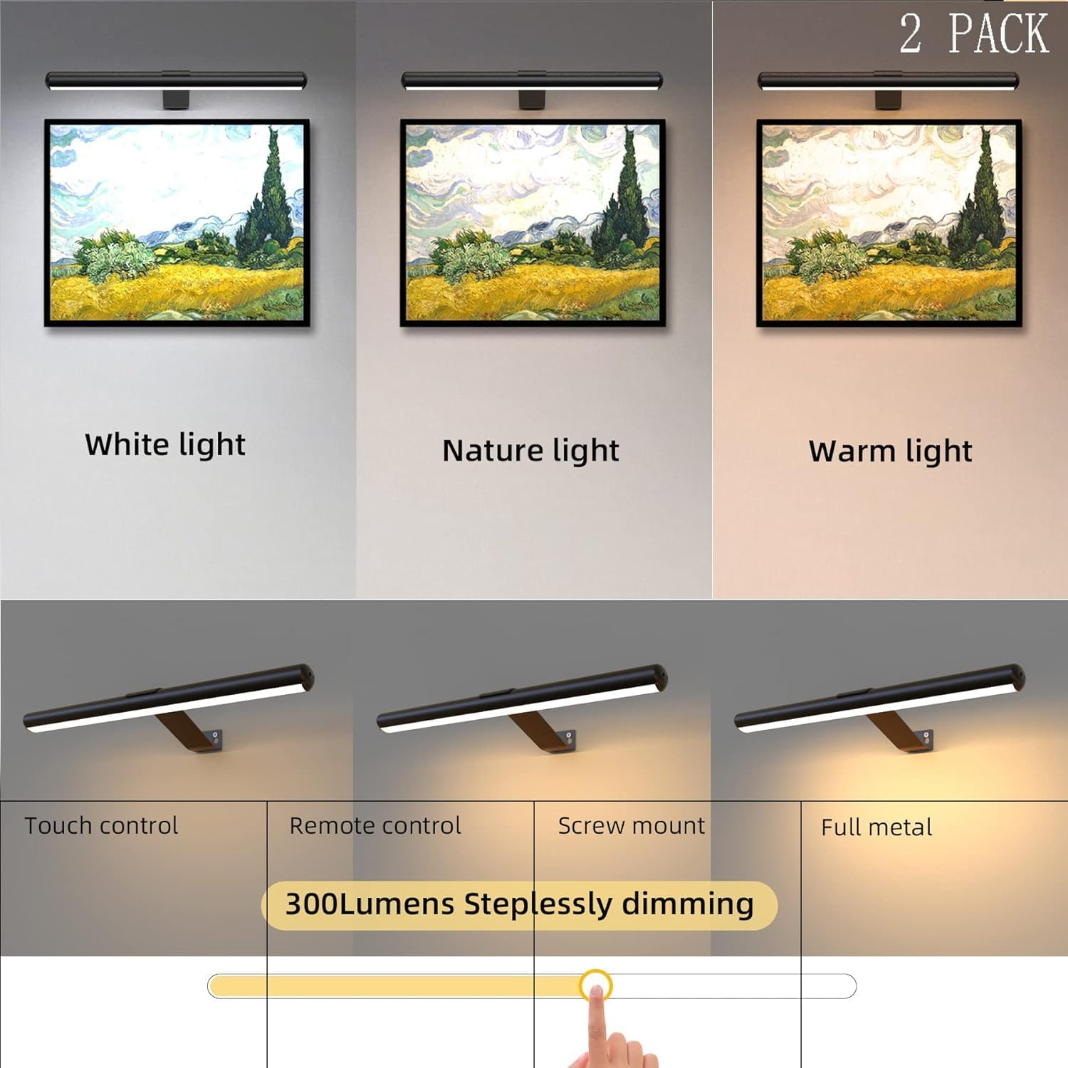 DIUDIUGUN Wireless Picture Light, 16'' Painting Light with Remote,Recahrgeable Magnetic Timer Art Lamp with Dimmable for Picture Painting Dartboard Gallery Art (Black) image number 4