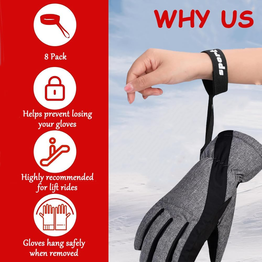 8Pcs Anti-Lost Glove Leashes,Sport Glove Safety Strap,Ski Glove Safety Cord,Ski Gloves Elastic Wrist Leash Handcuffs,Elastic Retainer with Handcuffs for Skiing, Snowboarding & Outdoor Activities image number 3