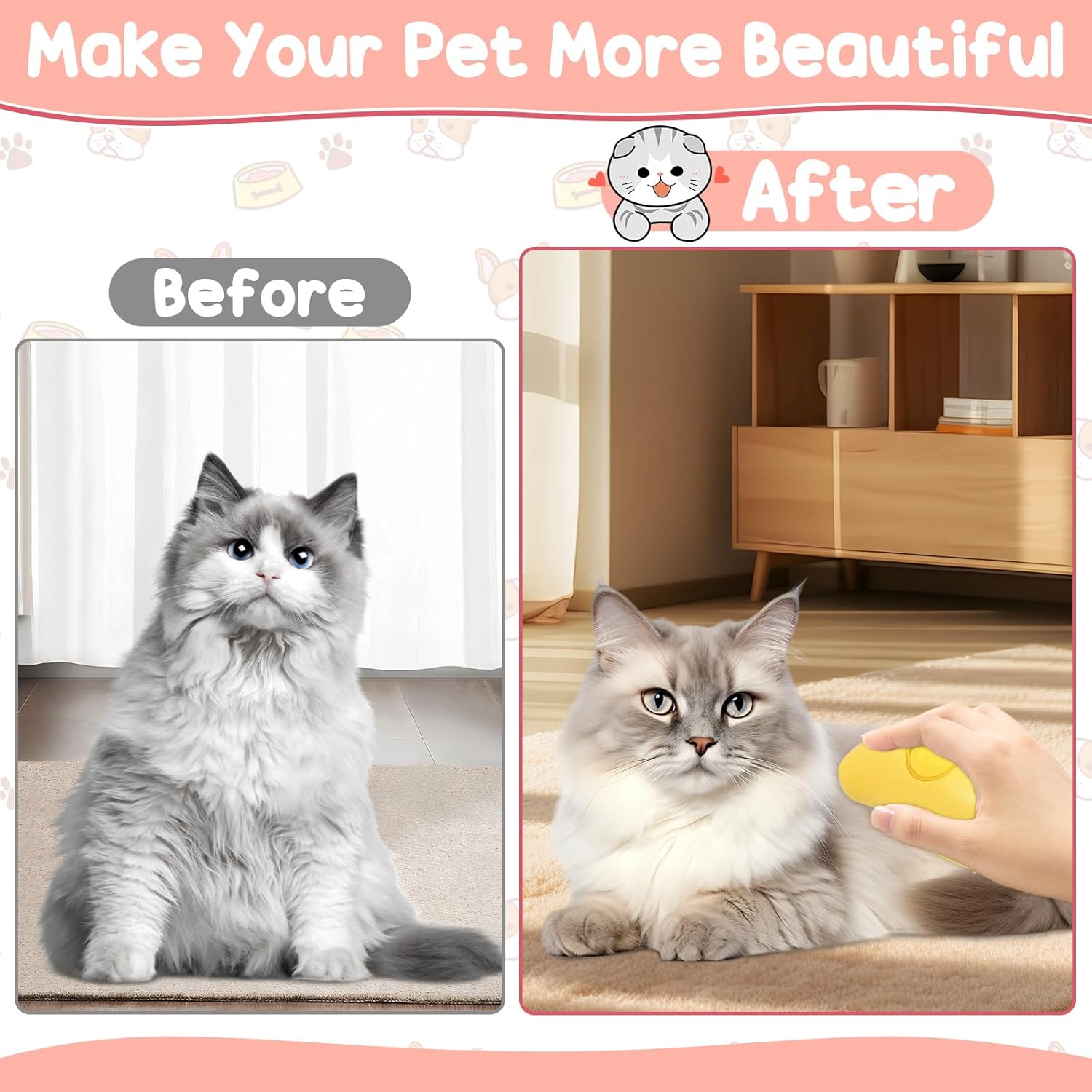 Cat Brush with Steam, Cat Steamy Brush, 3-In-1 Steam Brush for Cats, Cat Steam Brush, Pet Spray Massage Comb, Cat Brush with Spray for Massage, Care and Hair Removal