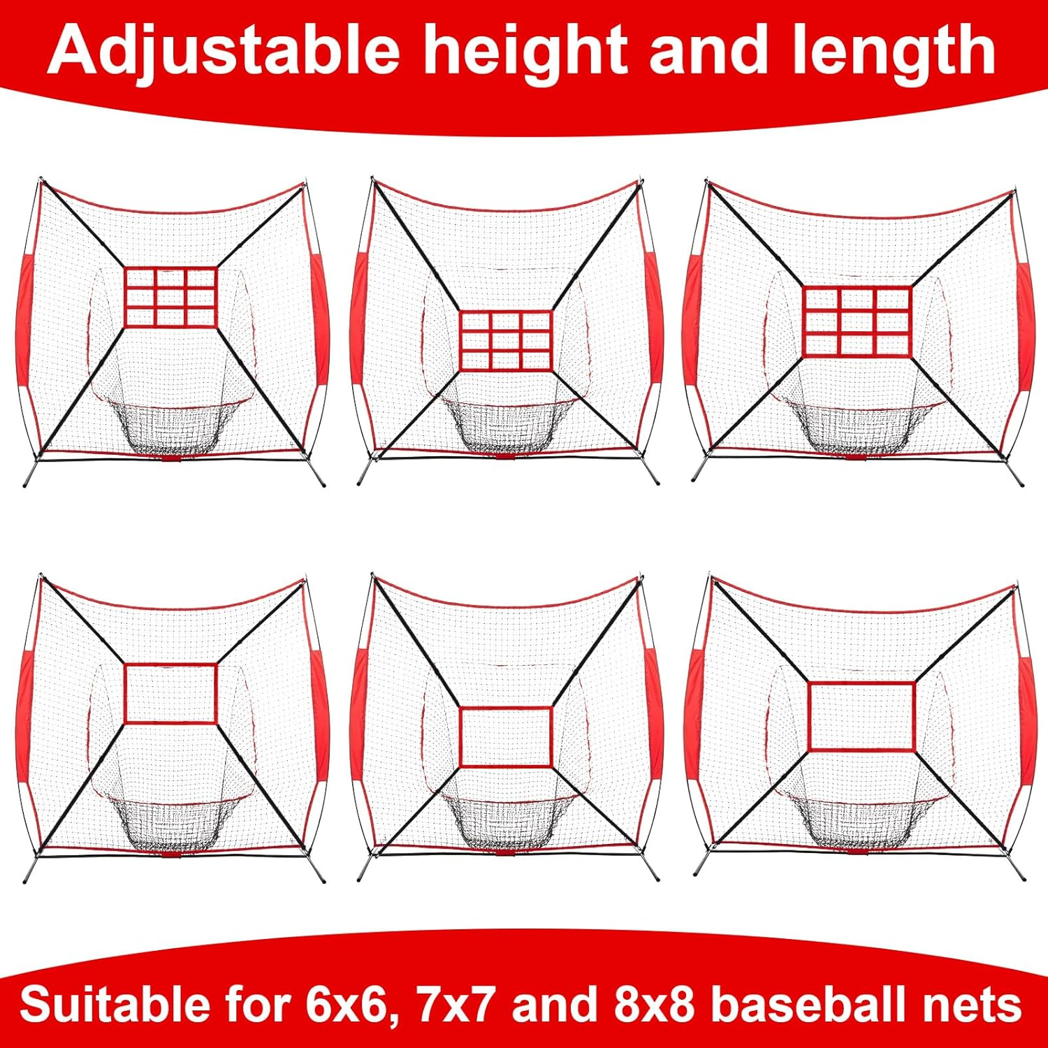 Lyreh 2Pcs Baseball Strike Zone Target Net, Adjustable Baseball Pitching Target Strike Zone 24X16In Oxford Cloth Pitching Net with Numbers for Practice Accuracy Softball Throwing Hitting (Red) image number 3